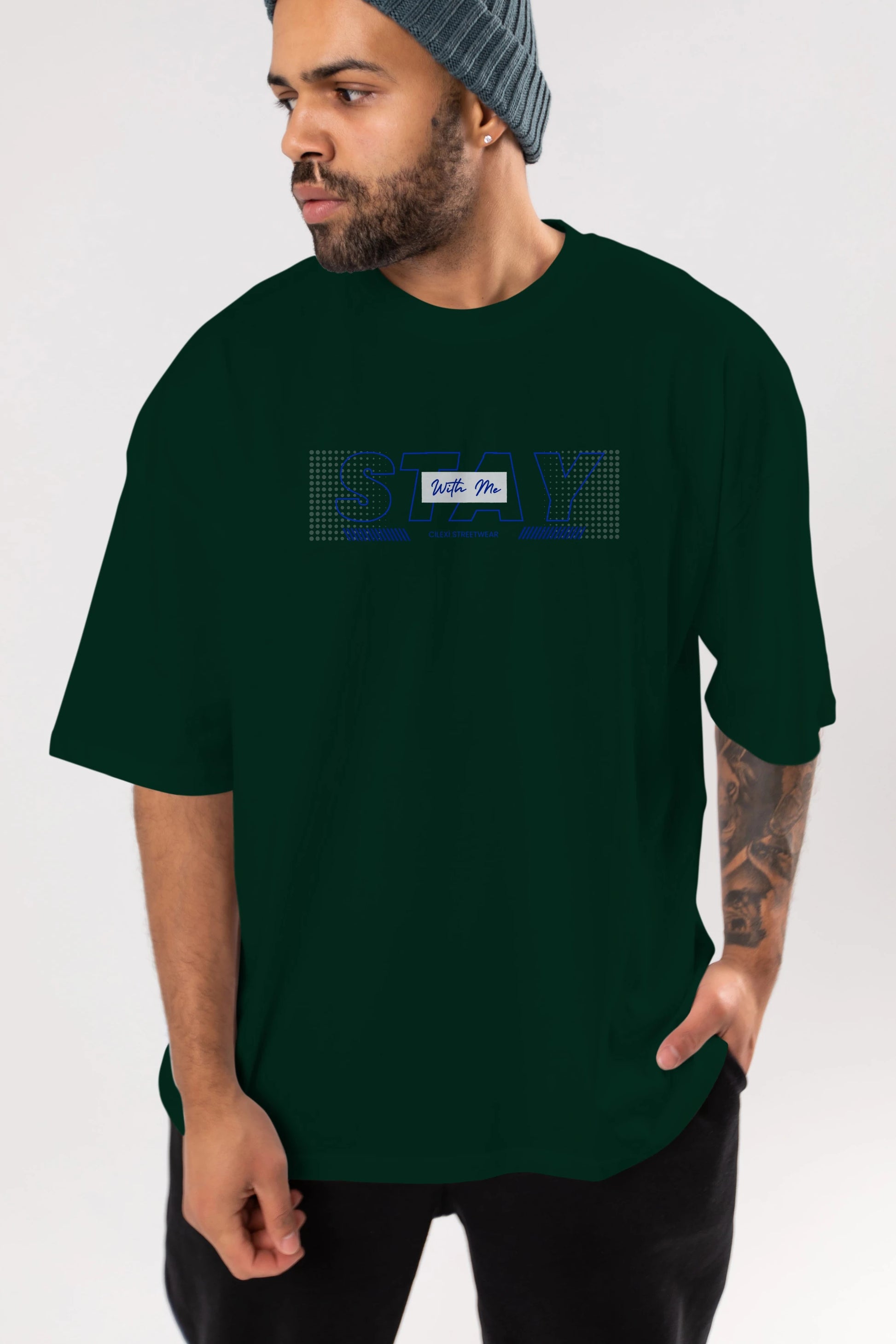 Stay with Me Yazılı Ön Baskılı Oversize t-shirt Erkek Kadın Unisex