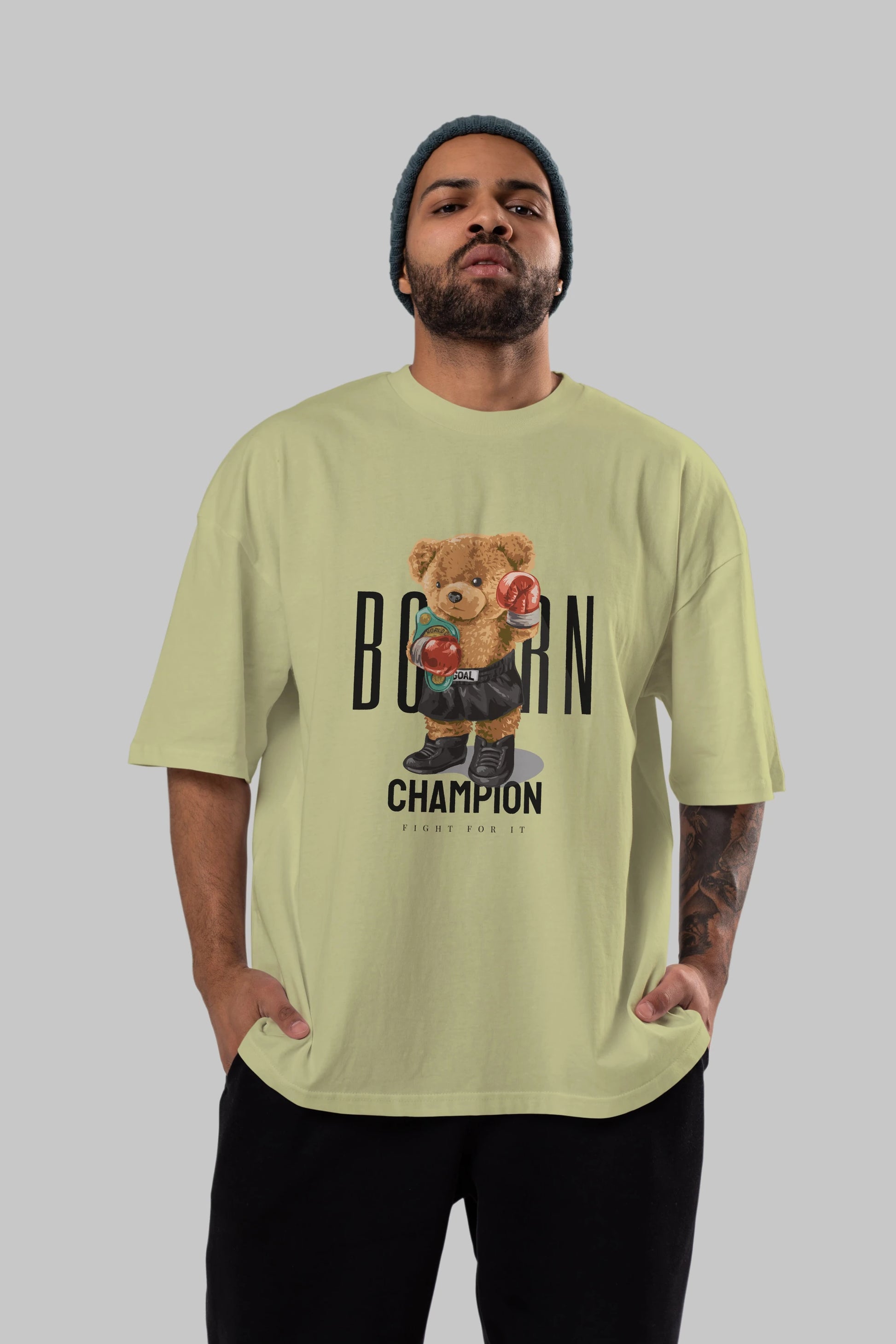 Teddy Bear Champion Ön Baskılı Oversize t-shirt Erkek Kadın Unisex %100 Pamuk