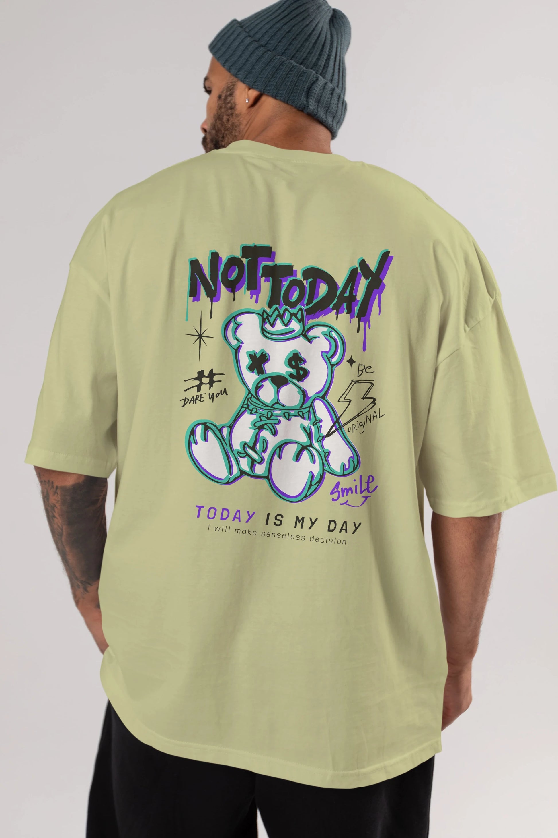 Teddy Bear Not Today Arka Baskılı Oversize t-shirt Erkek Kadın Unisex