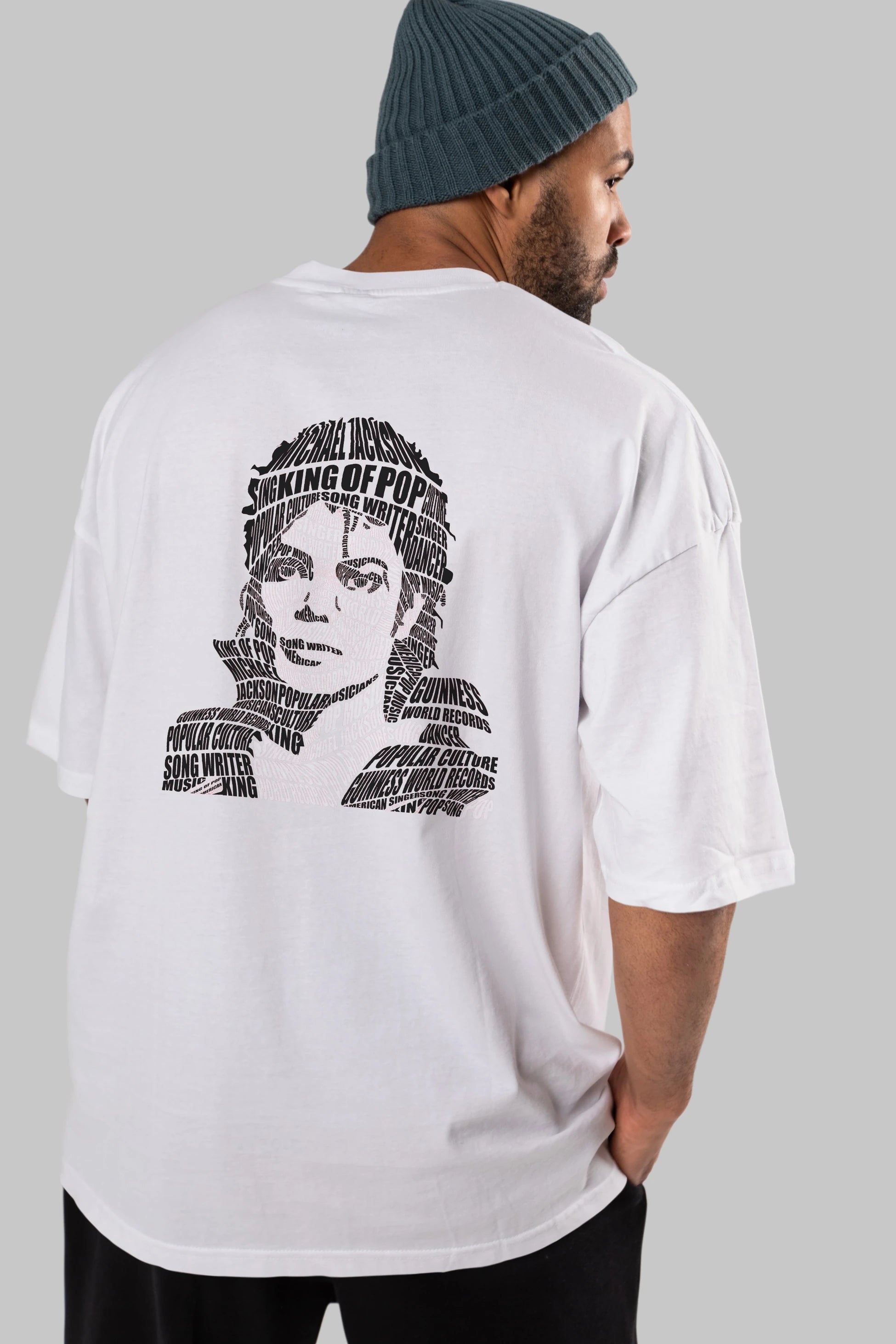 Michael Jackson Calligram Arka Baskılı Oversize t-shirt %100 pamuk Erkek Kadın Unisex