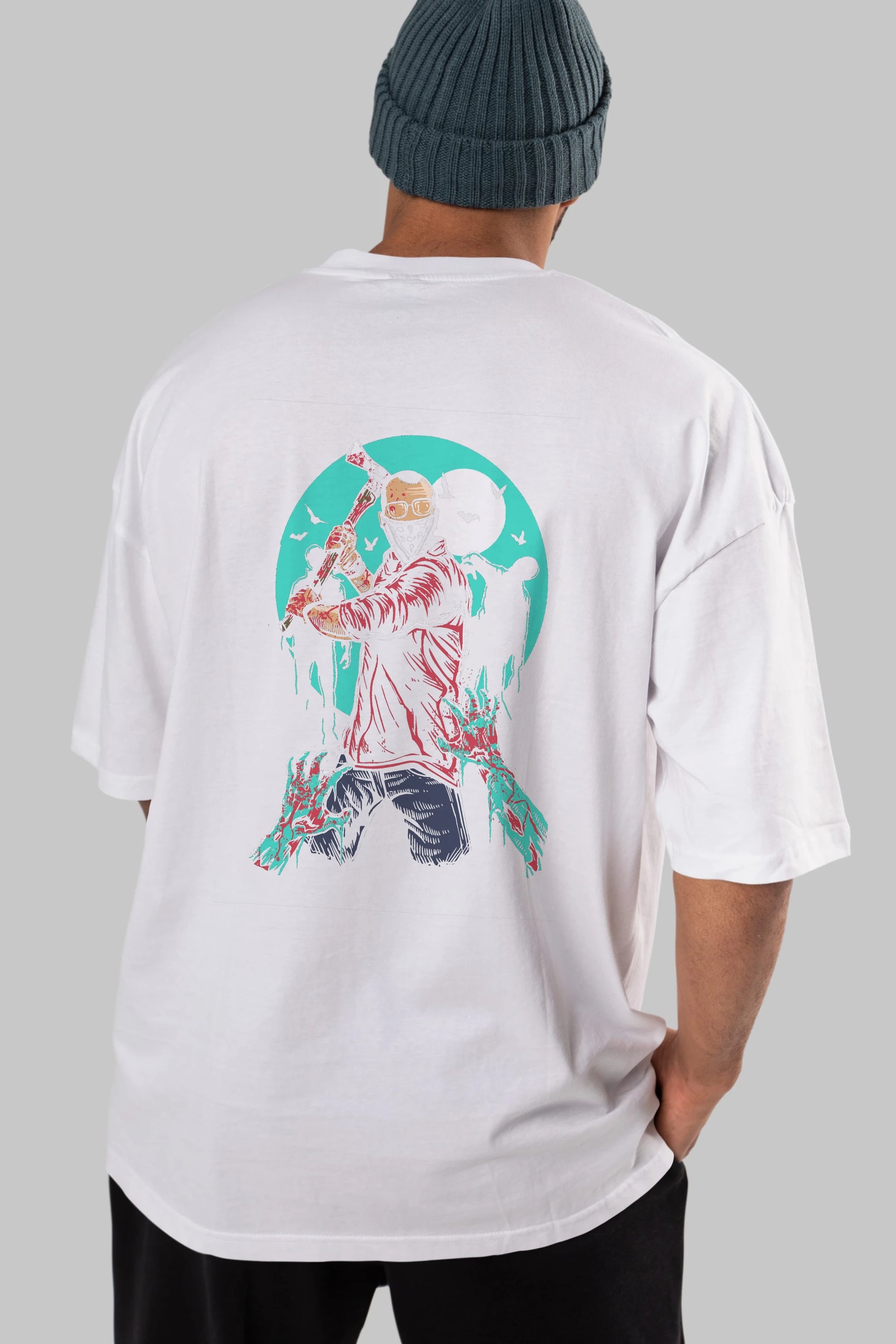 Zombie Killer Arka Baskılı Oversize t-shirt Erkek Kadın Unisex %100 Pamuk