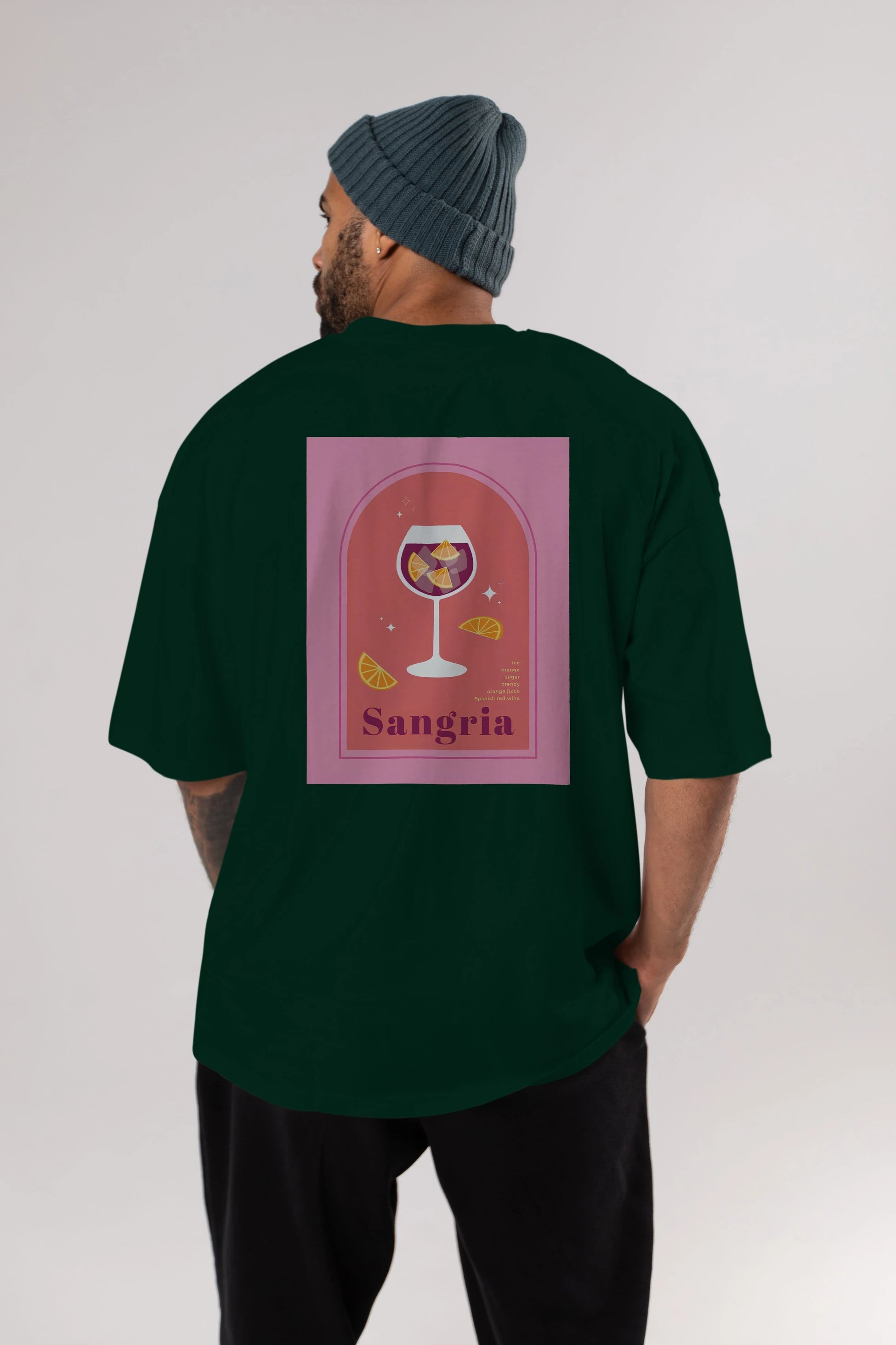 Sangria Arka Baskılı Oversize t-shirt Erkek Kadın Unisex %100 Pamuk Bisiklet Yaka tişort