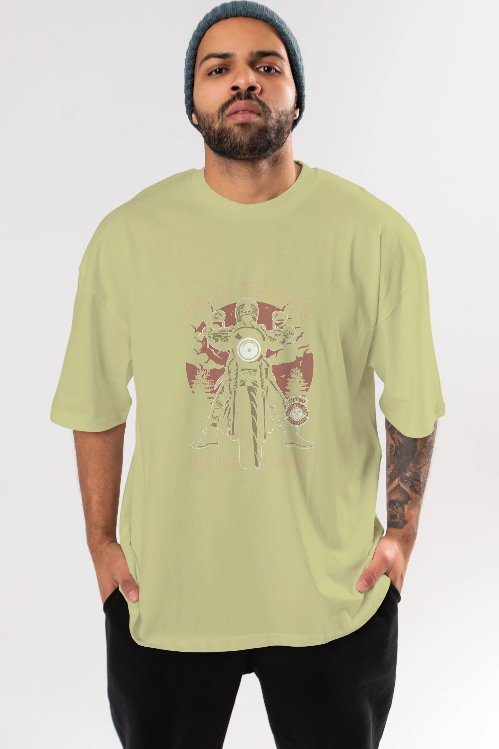 Born To Ride Ön Baskılı Oversize t-shirt Erkek Kadın Unisex %100 Pamuk tişort