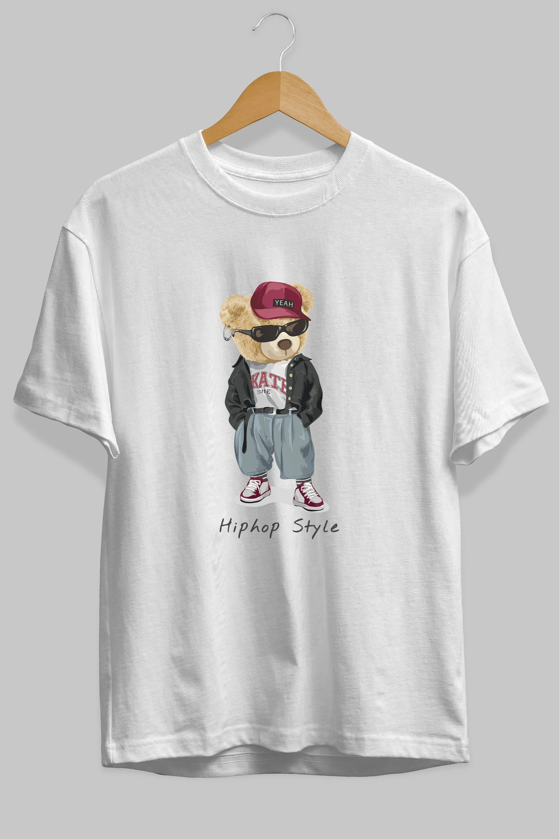 Teddy Bear Hiphop Style Ön Baskılı Oversize t-shirt Erkek Kadın Unisex %100 Pamuk