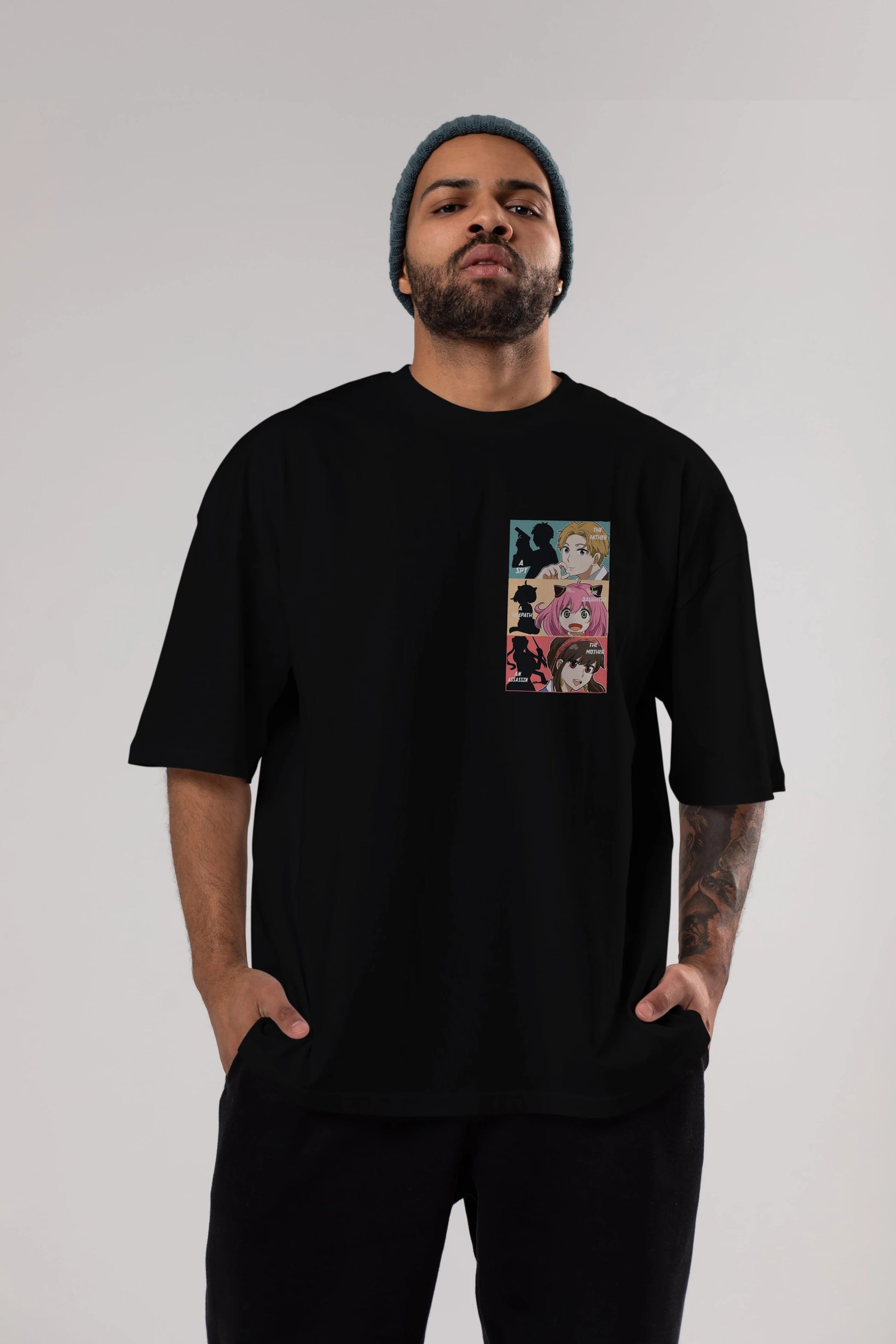 SPY X FAMILY Ön Sol Baskılı Oversize t-shirt Erkek Kadın Unisex %100 Pamuk Bisiklet Yaka tişort