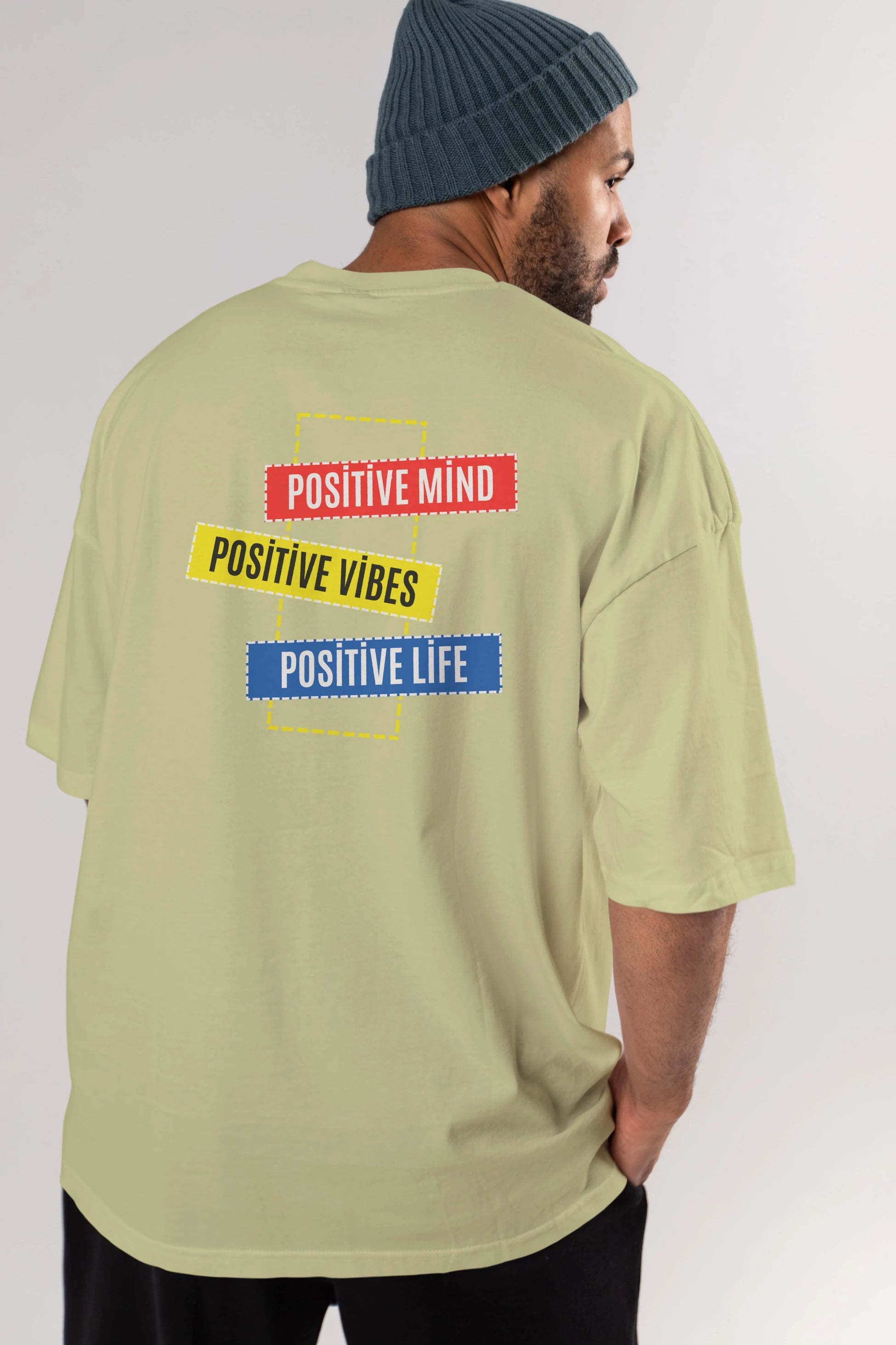 Positive Mind Vibes Lifes Arka Baskılı Oversize t-shirt Erkek Kadın Unisex