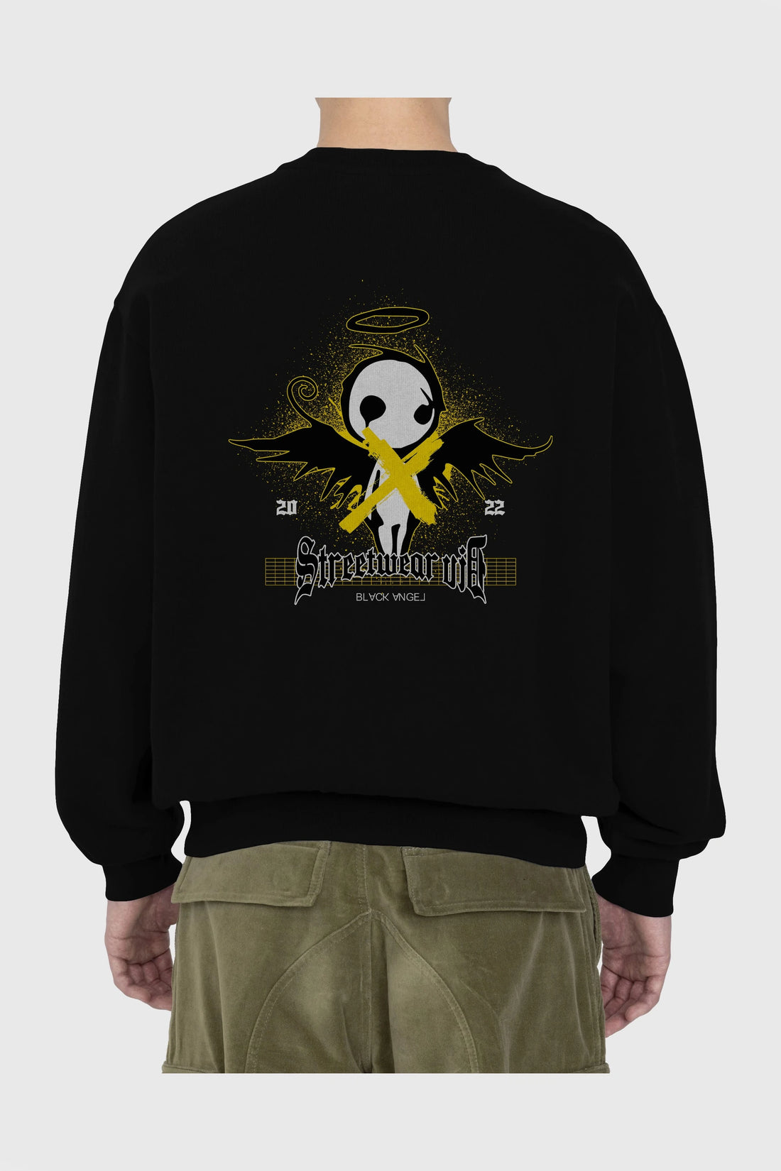 Black Angel Arka Baskılı Oversize Sweatshirt Erkek Kadın Unisex