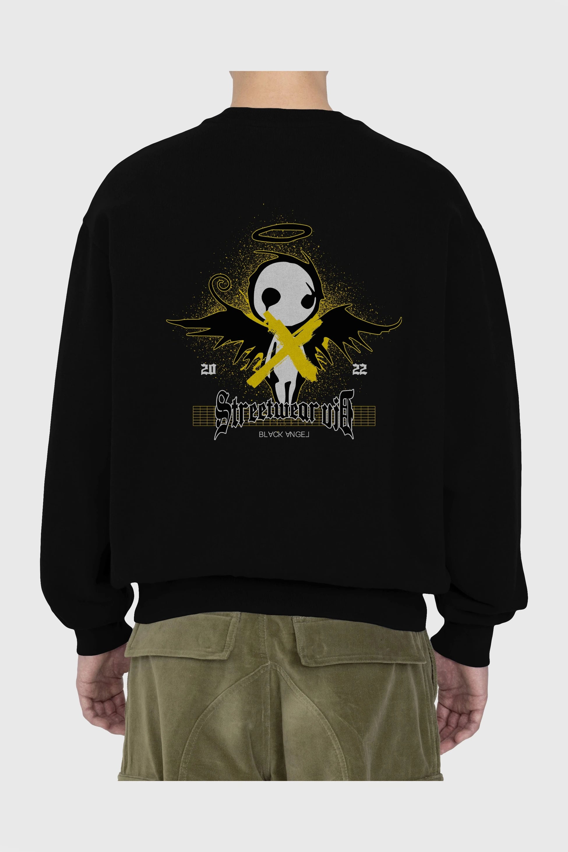 Black Angel Arka Baskılı Oversize Sweatshirt Erkek Kadın Unisex