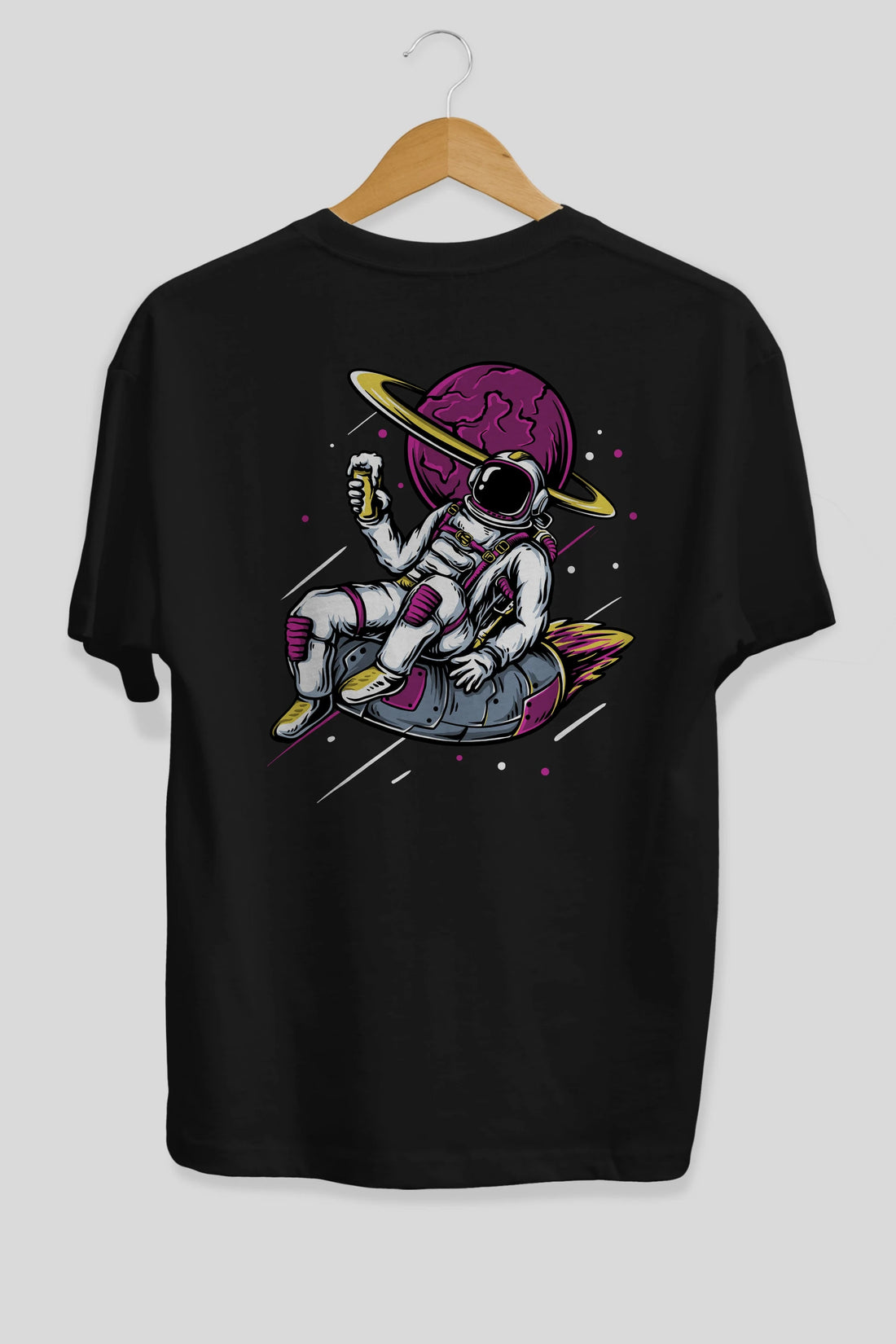Astronaut Beer Arka Baskılı Oversize t-shirt Erkek Kadın Unisex