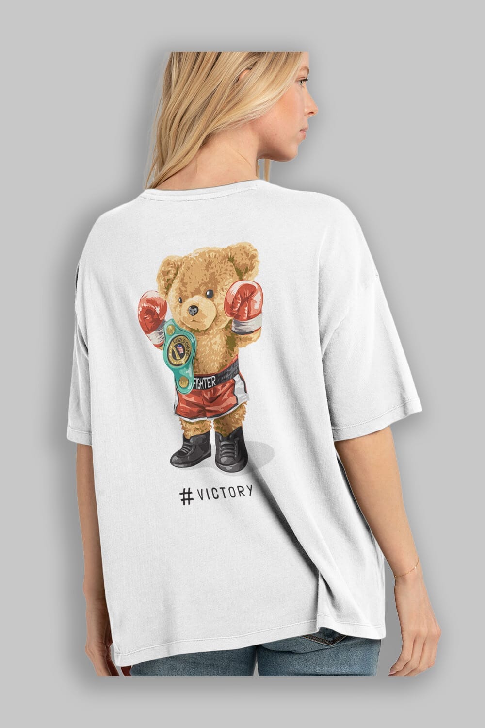 Teddy Bear Victory Arka Baskılı Oversize t-shirt Erkek Kadın Unisex %100 Pamuk