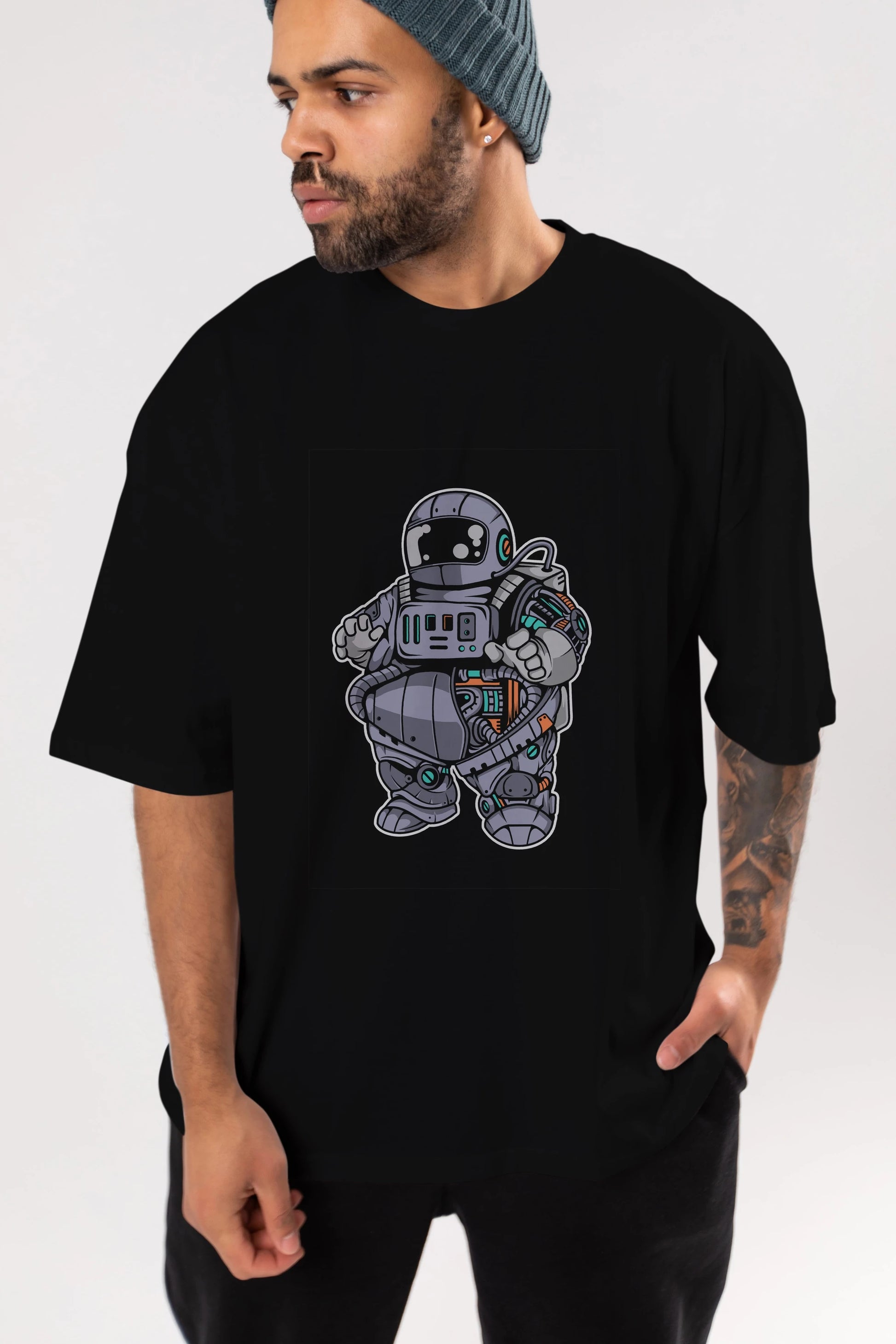 Fat Astronaut Robot Ön Baskılı Oversize t-shirt Erkek Kadın Unisex