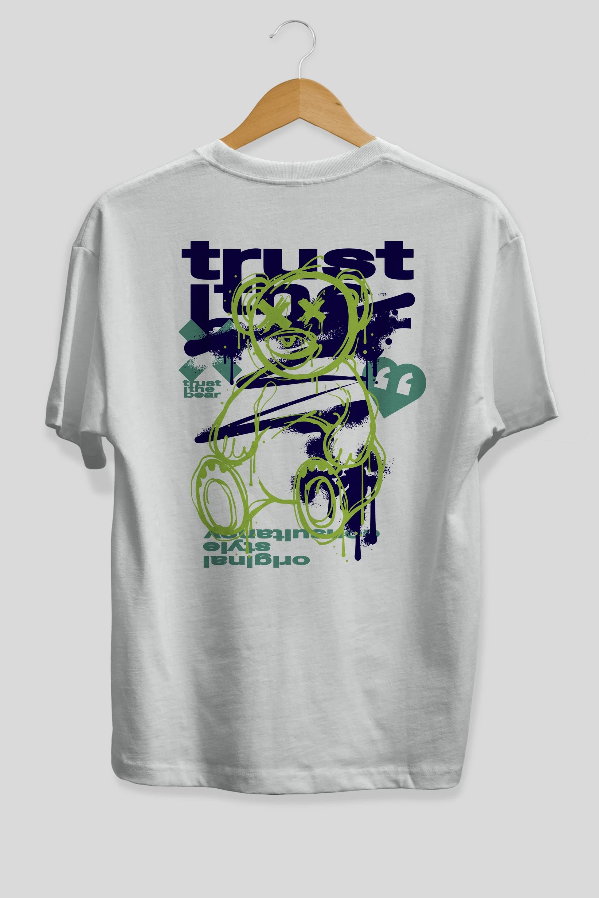 Trust The Bear 3 Arka Baskılı Oversize t-shirt Erkek Kadın Unisex