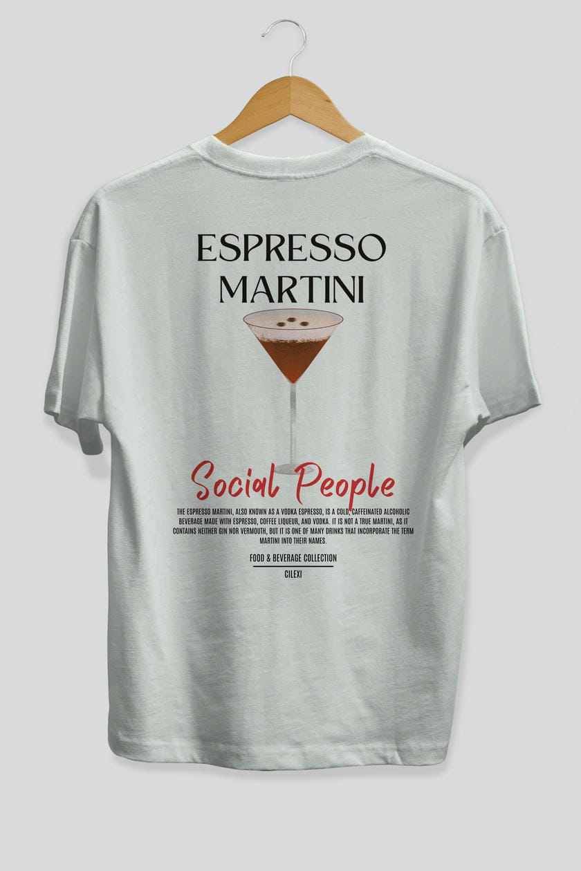 Espresso Martını Kokteyl Serisi Baskılı Oversize t-shirt Erkek Kadın Unisex %100 Pamuk Bisiklet Yaka tişort