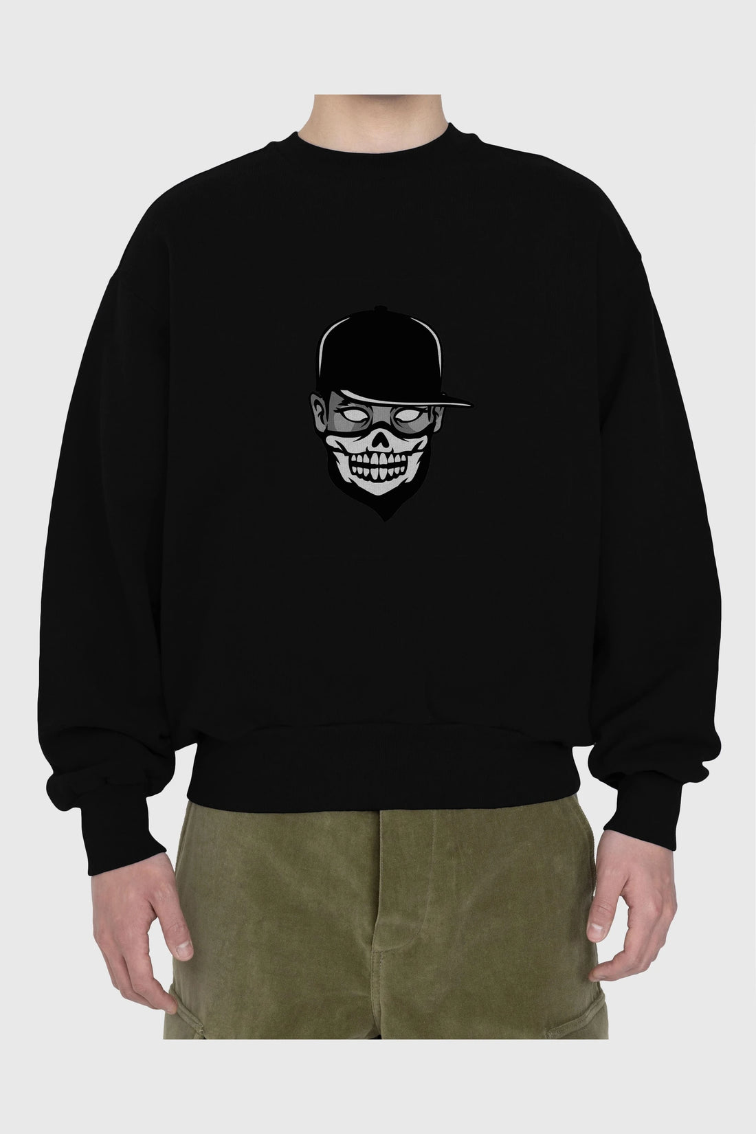 Skull Mask Ön Baskılı Oversize Sweatshirt Erkek Kadın Unisex