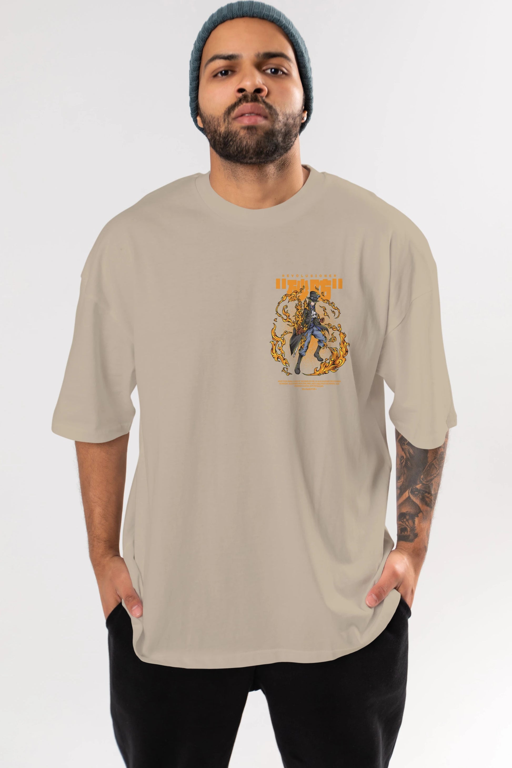 Revolusioner Sabo Ön Sol Baskılı Oversize t-shirt Erkek Kadın Unisex %100 Pamuk Bisiklet Yaka tişort