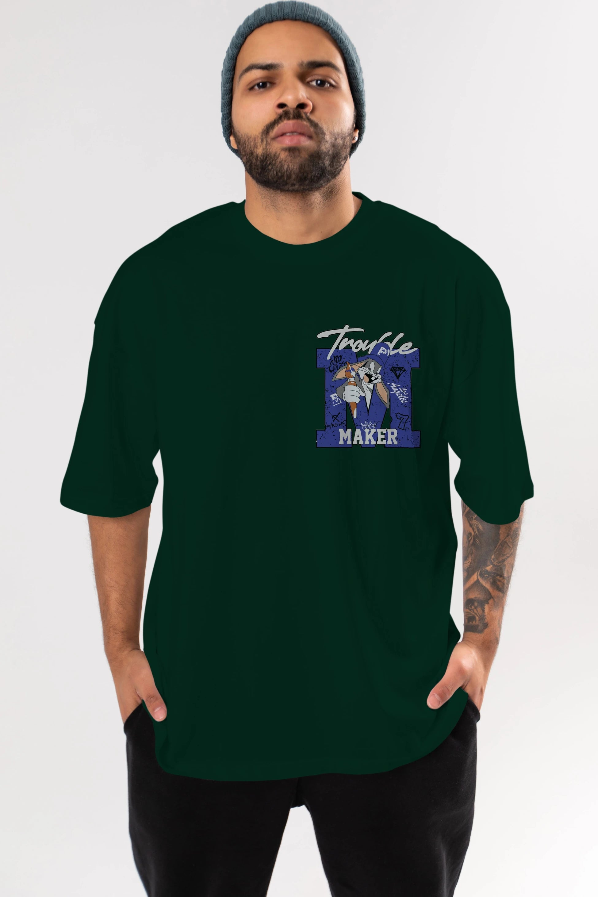 Bugs Bunny Ön Sol Baskılı Oversize t-shirt Erkek Kadın Unisex %100 Pamuk Bisiklet Yaka tişort