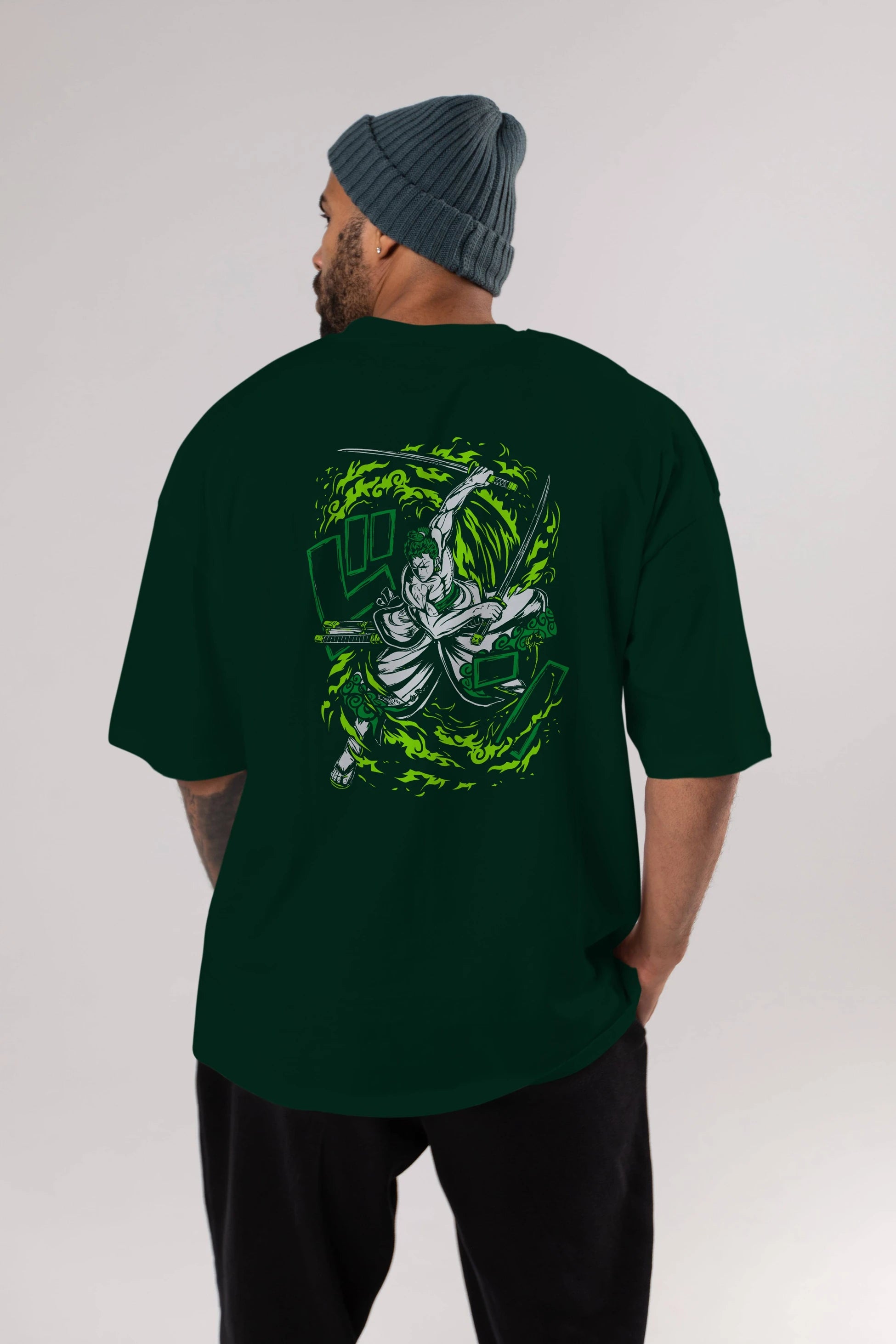 ZORO-ONE PIECE (2) Anime Arka Baskılı Oversize t-shirt Erkek Kadın Unisex