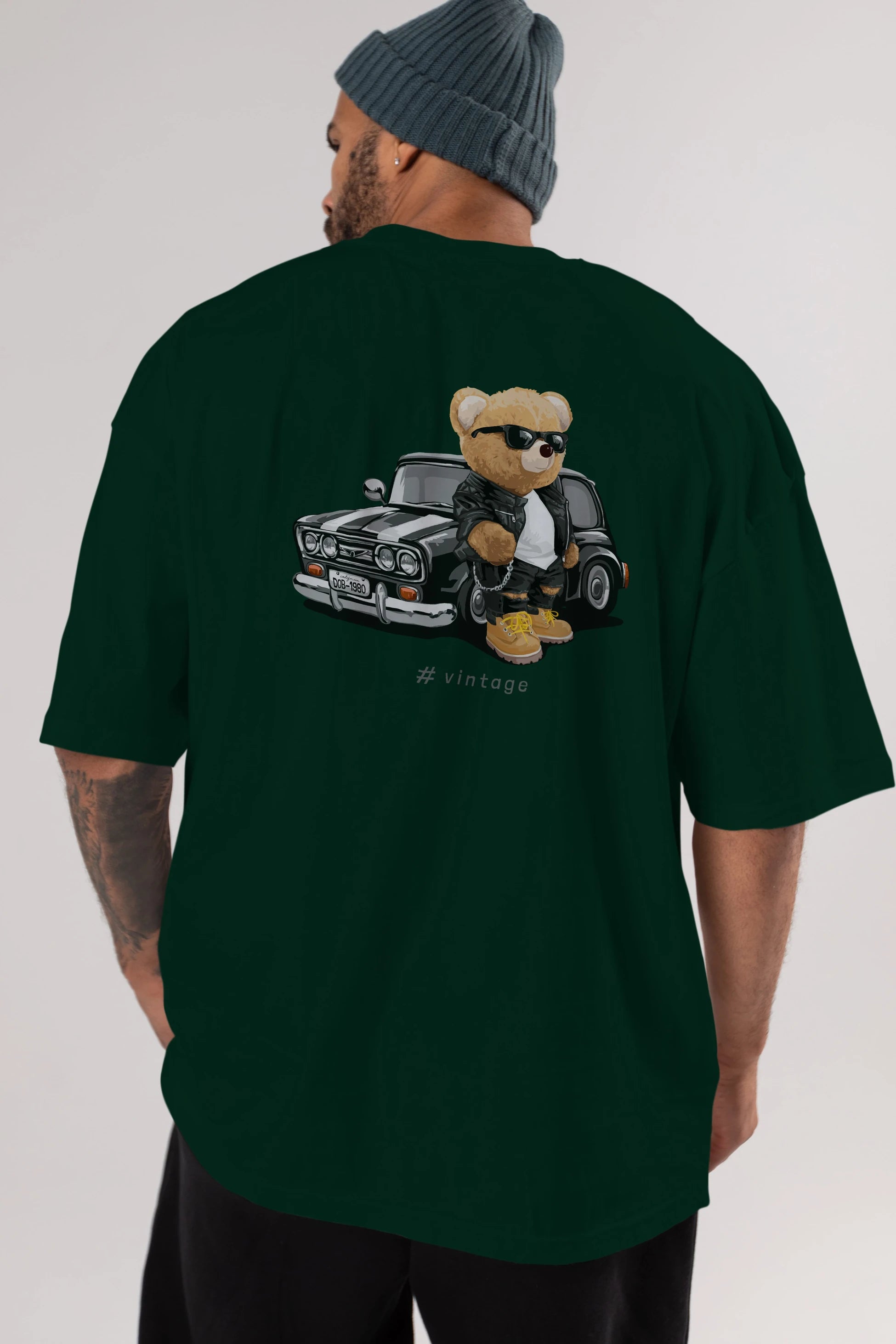 Teddy Bear Vintage Arka Baskılı Oversize t-shirt Erkek Kadın Unisex %100 Pamuk