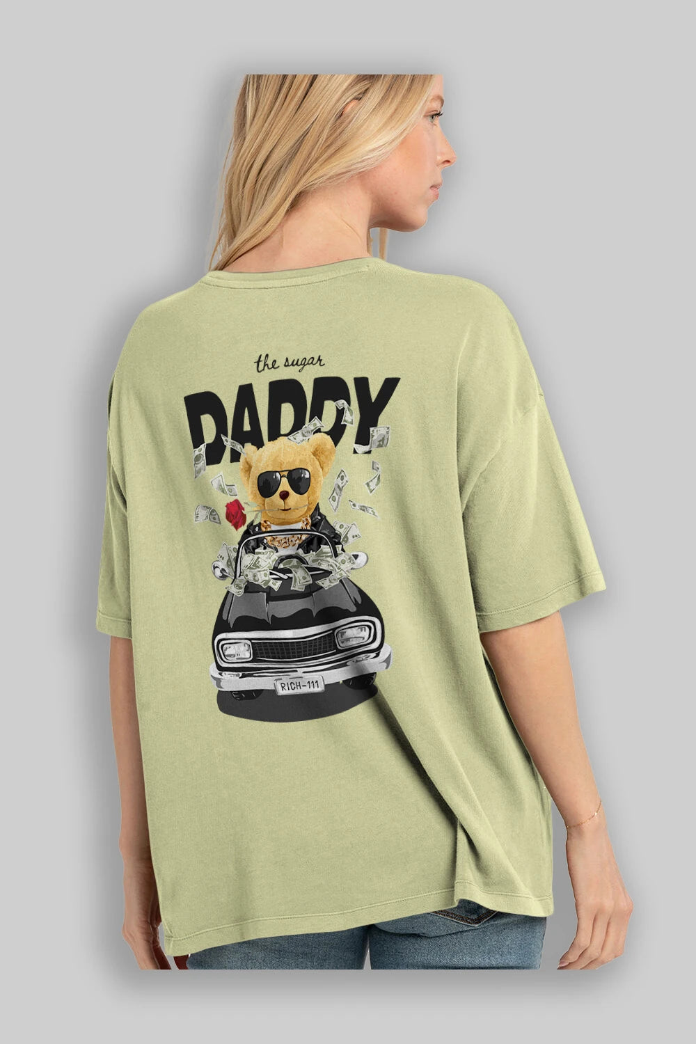 Teddy Bear Daddy Arka Baskılı Oversize t-shirt Erkek Kadın Unisex %100 Pamuk