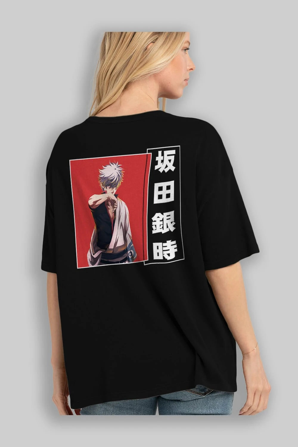 Gintoki Sakata GINTAMA 1 Anime Arka Baskılı Oversize t-shirt Erkek Kadın Unisex