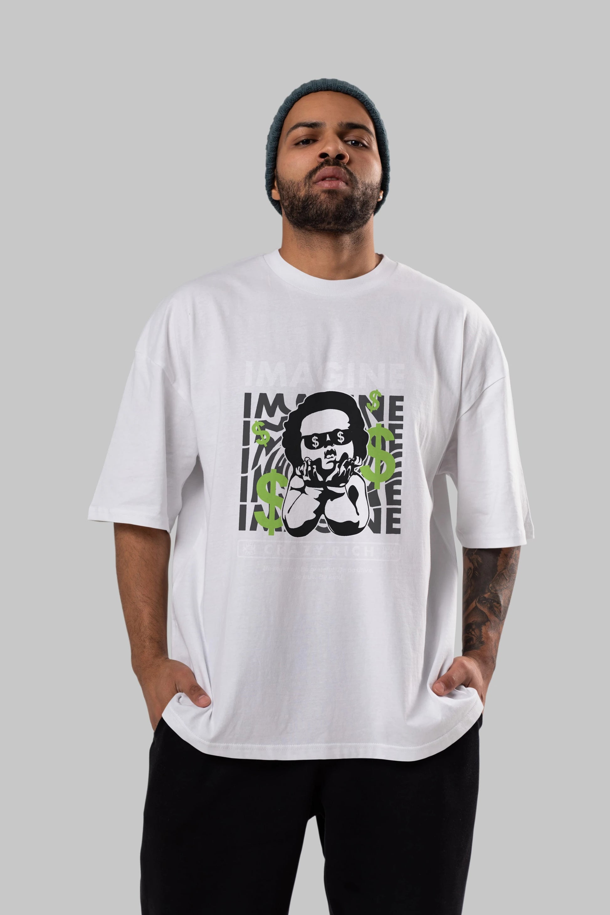 Imagine Crazy Rich Ön Baskılı Oversize t-shirt Erkek Kadın Unisex