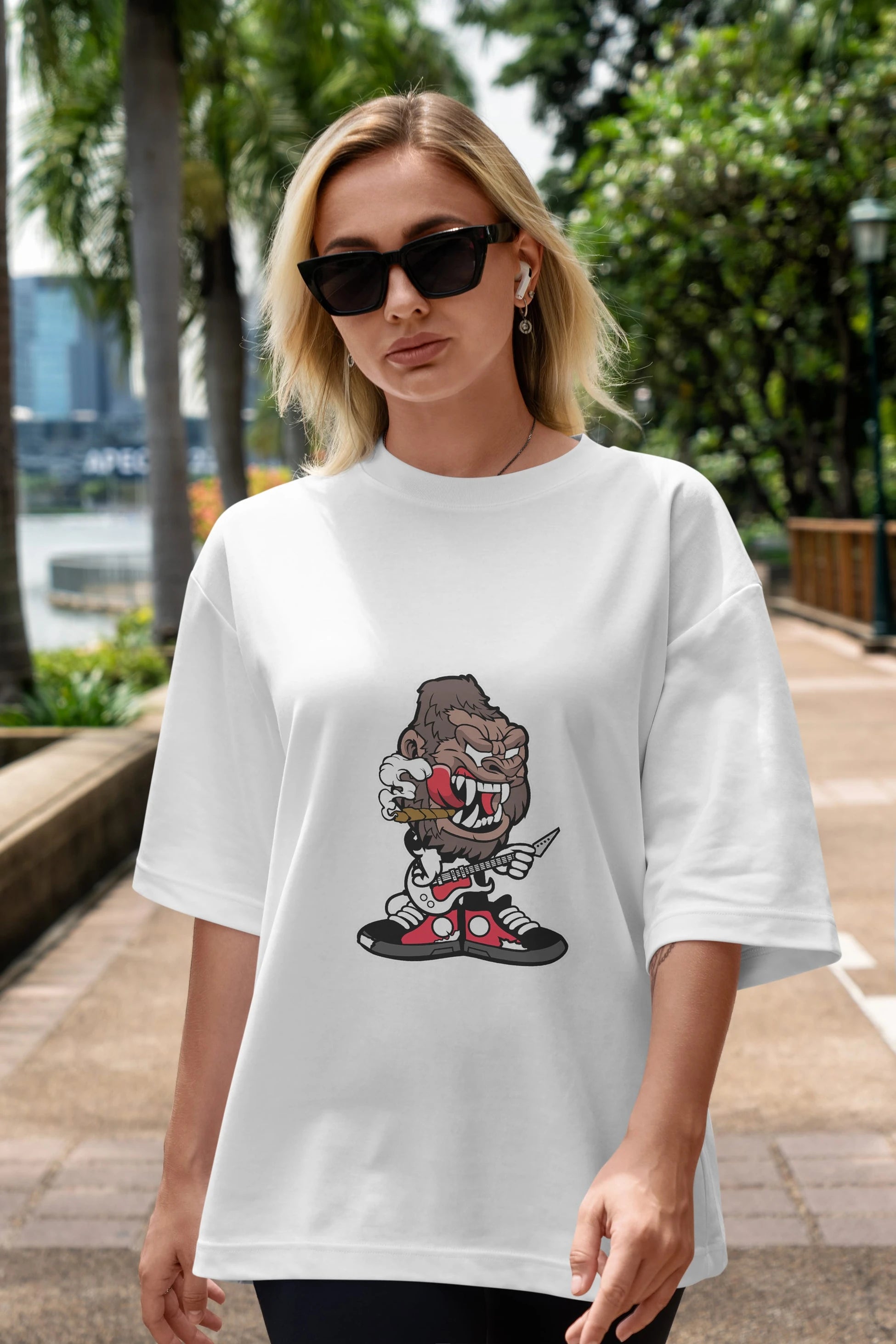 Gorilla Rock Star Ön Baskılı Oversize t-shirt Erkek Kadın Unisex %100 Pamuk tişort