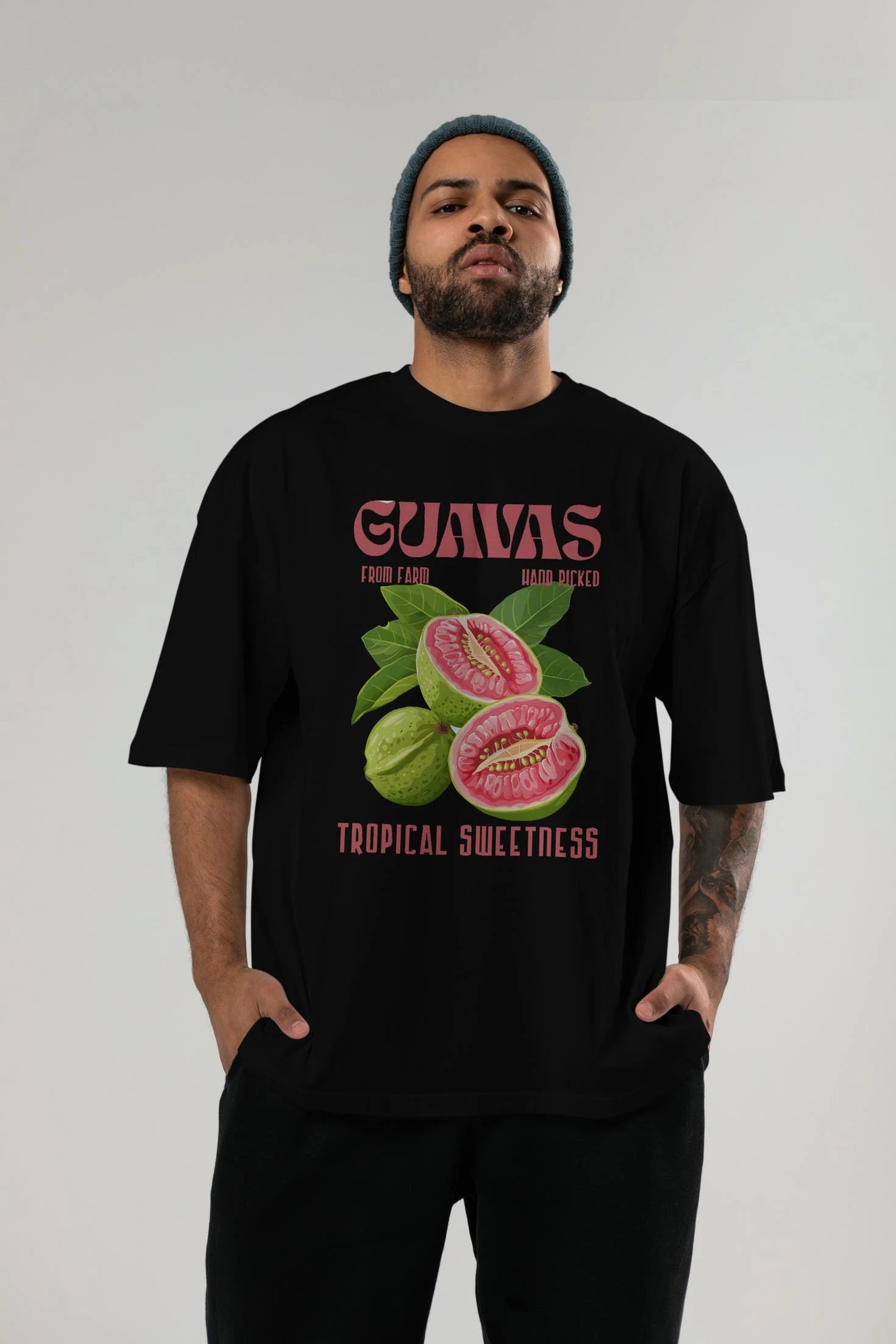 Guavas Ön Baskılı Oversize t-shirt Erkek Kadın Pamuk Bisiklet Yaka tişort
