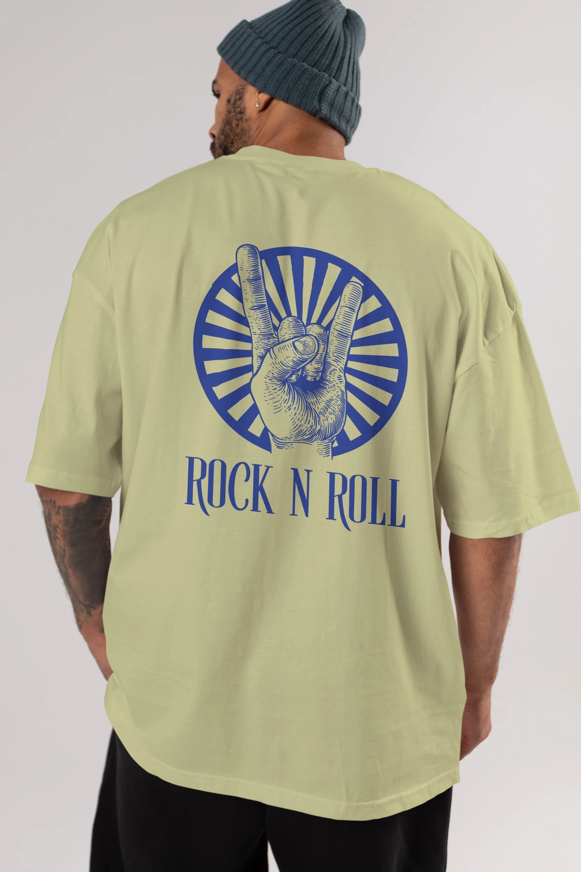 Rock N Roll Yazılı Arka Baskılı Oversize t-shirt Erkek Kadın Unisex