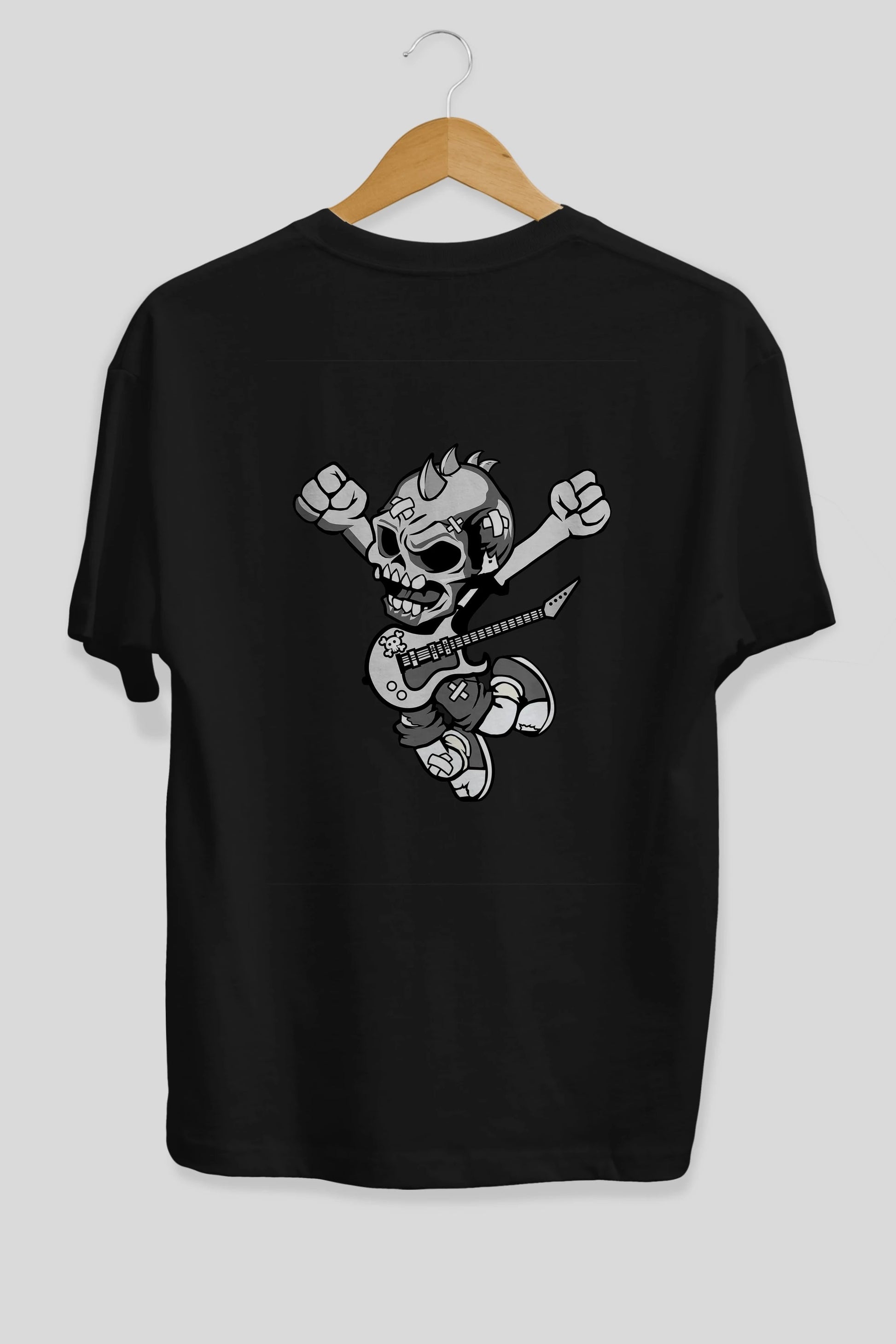 Punk Rocker Metal Guitar Arka Baskılı Oversize t-shirt Erkek Kadın Unisex %100 Pamuk tişort