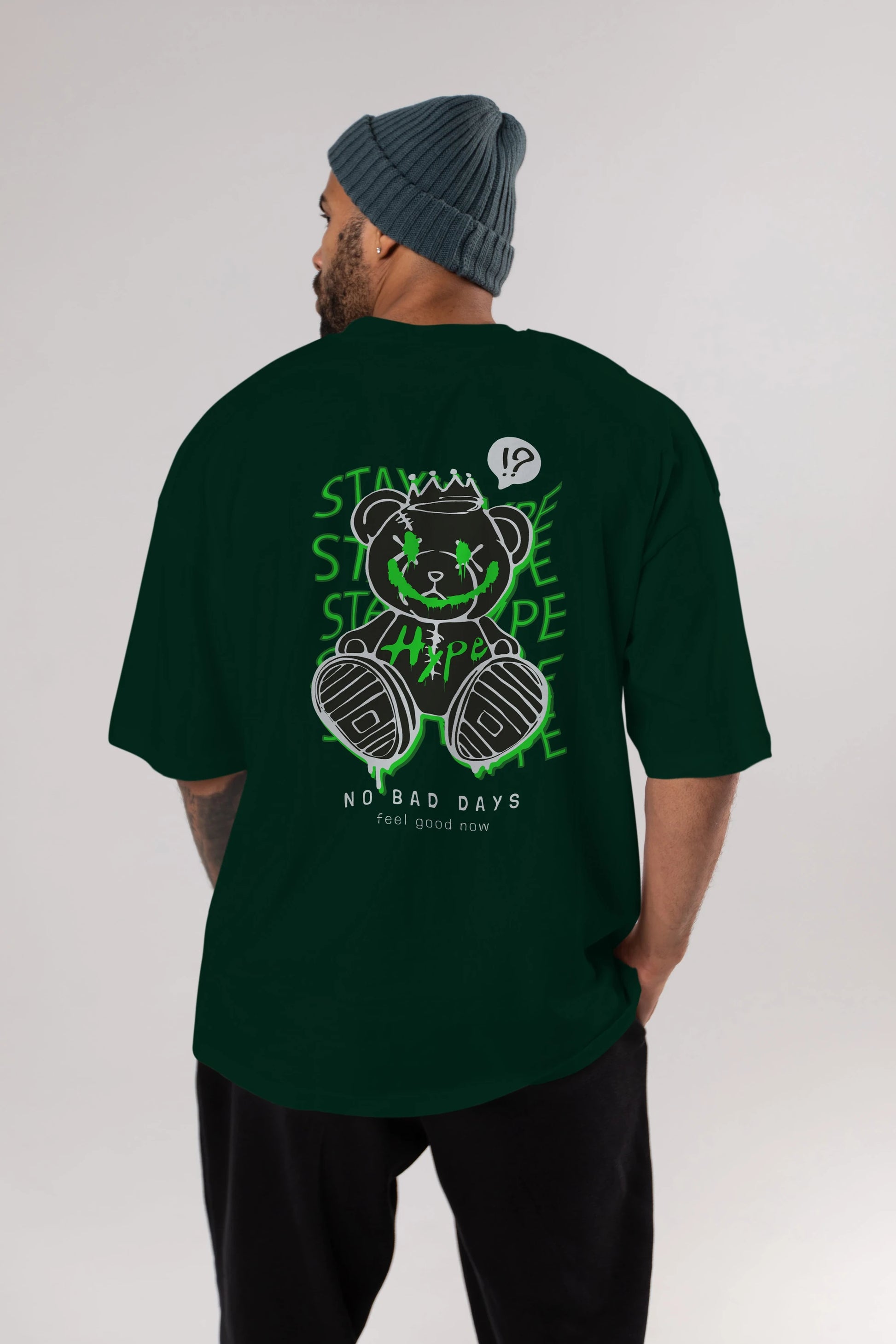 Stay Hype Bear Arka Baskılı Oversize t-shirt Erkek Kadın Unisex
