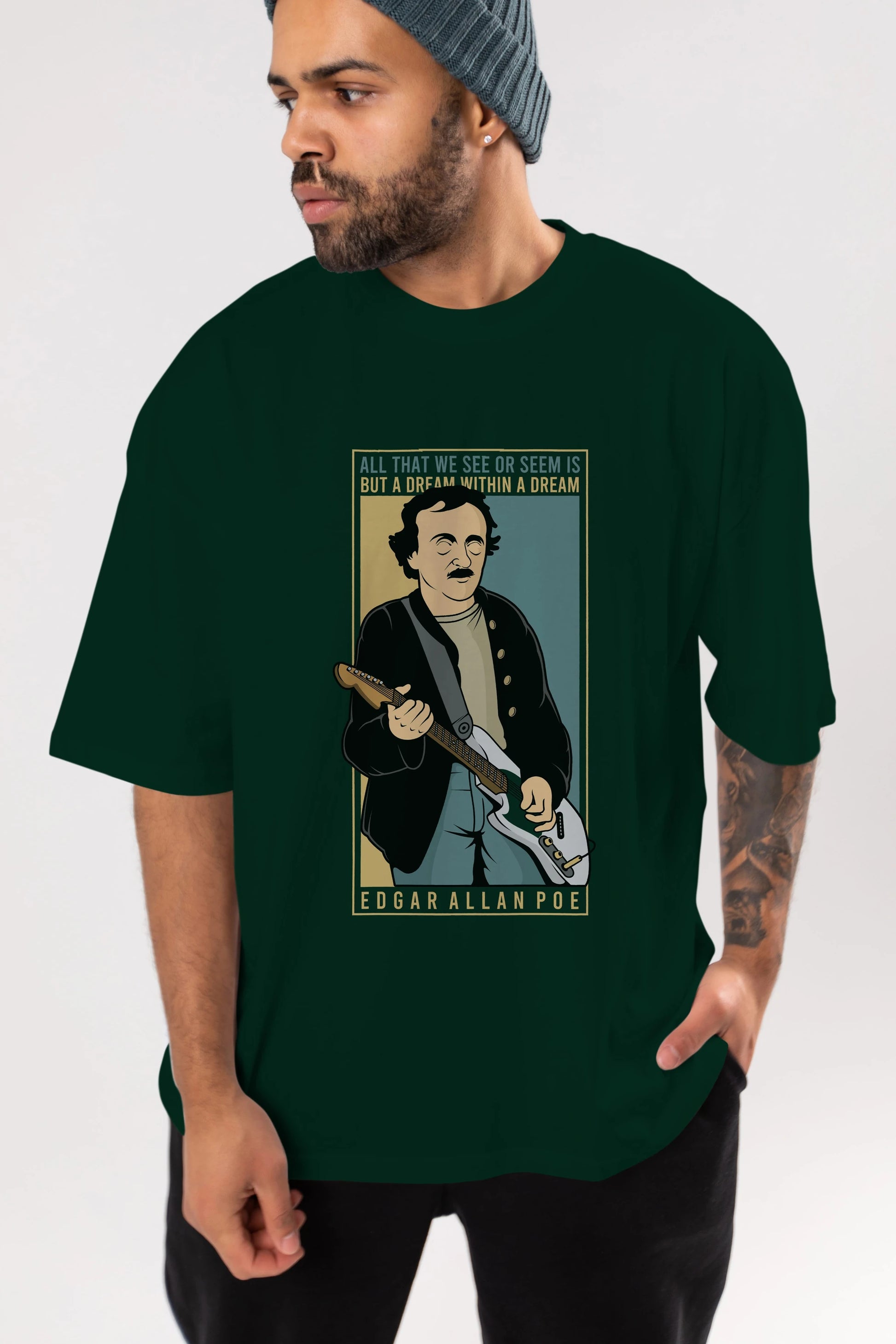 Edgar Alan Cobain Ön Baskılı Oversize t-shirt Erkek Kadın Unisex %100 Pamuk tişort
