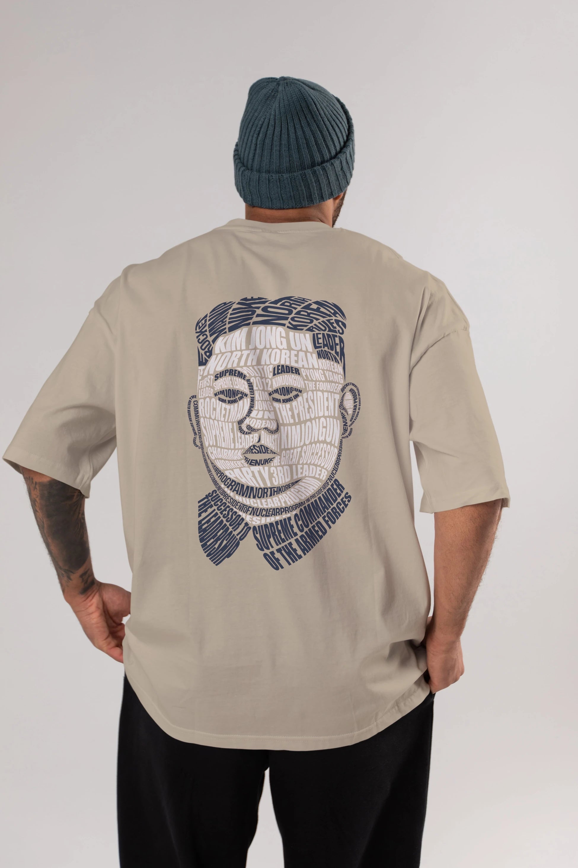 Kim Jong Un Calligram Arka Baskılı Oversize t-shirt %100 pamuk Erkek Kadın Unisex