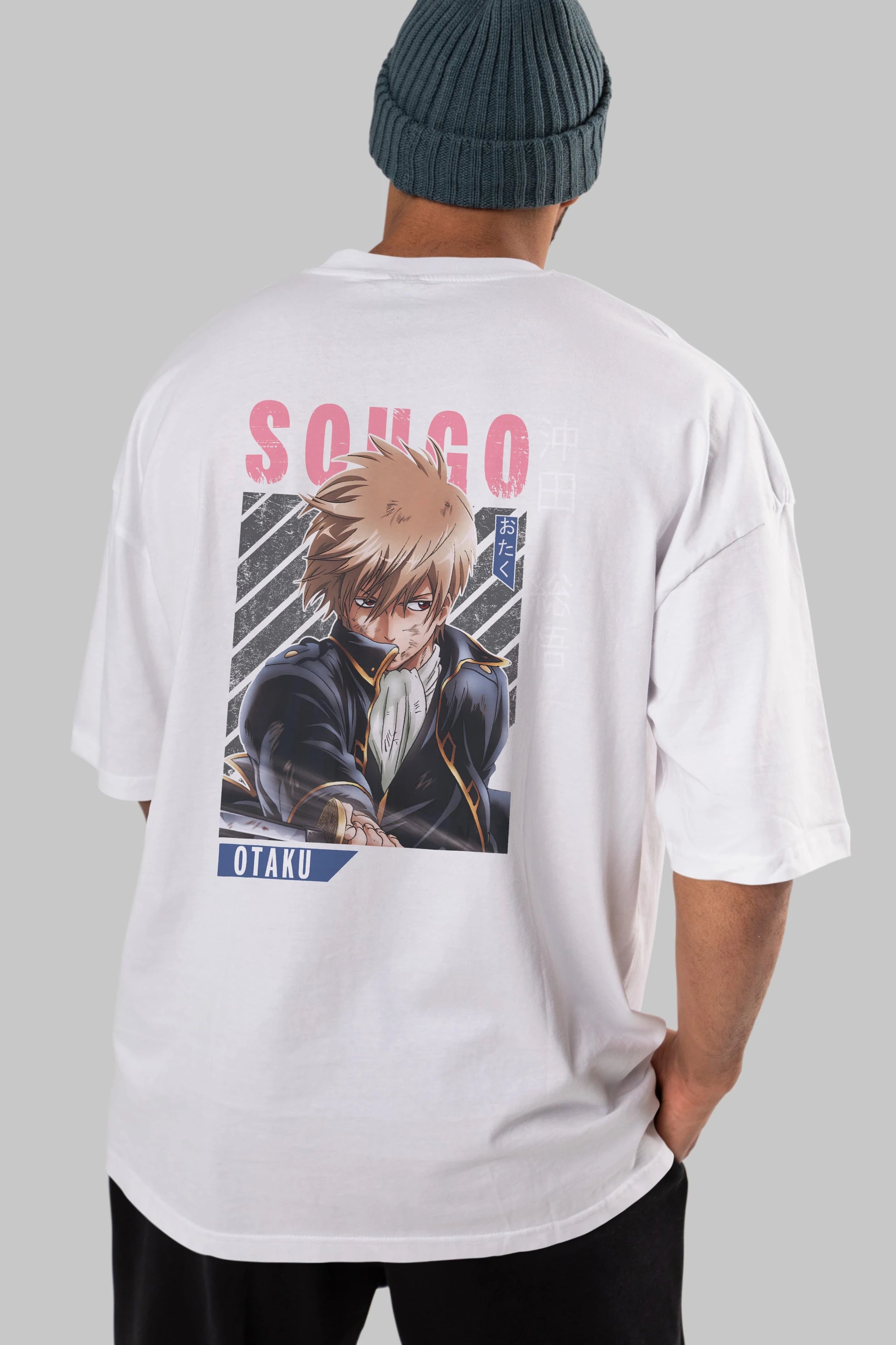 Sougo Okita GINTAMA Anime Arka Baskılı Oversize t-shirt Erkek Kadın Unisex