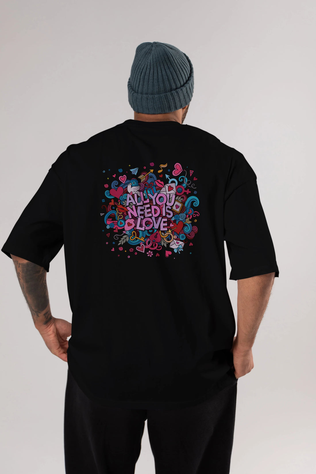 Cute Fun Colorful Heart Art Love Arka Baskılı Oversize t-shirt Erkek Kadın Unisex
