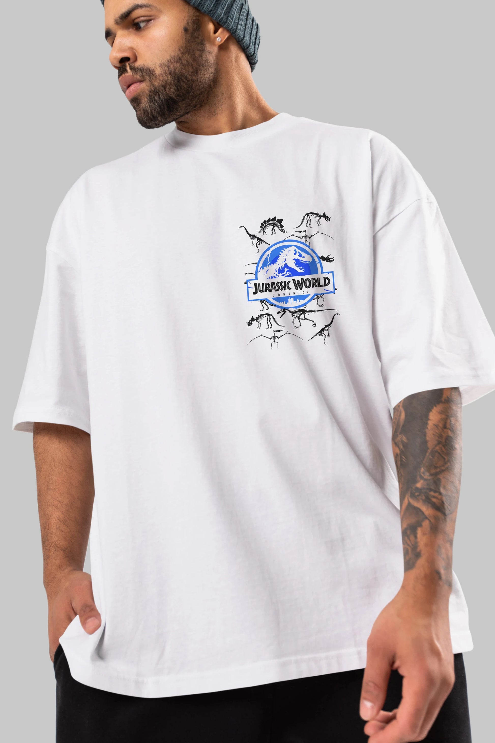 Jurassic Park (5) Ön Sol Baskılı Oversize t-shirt Erkek Kadın Unisex %100 Pamuk Bisiklet Yaka tişort