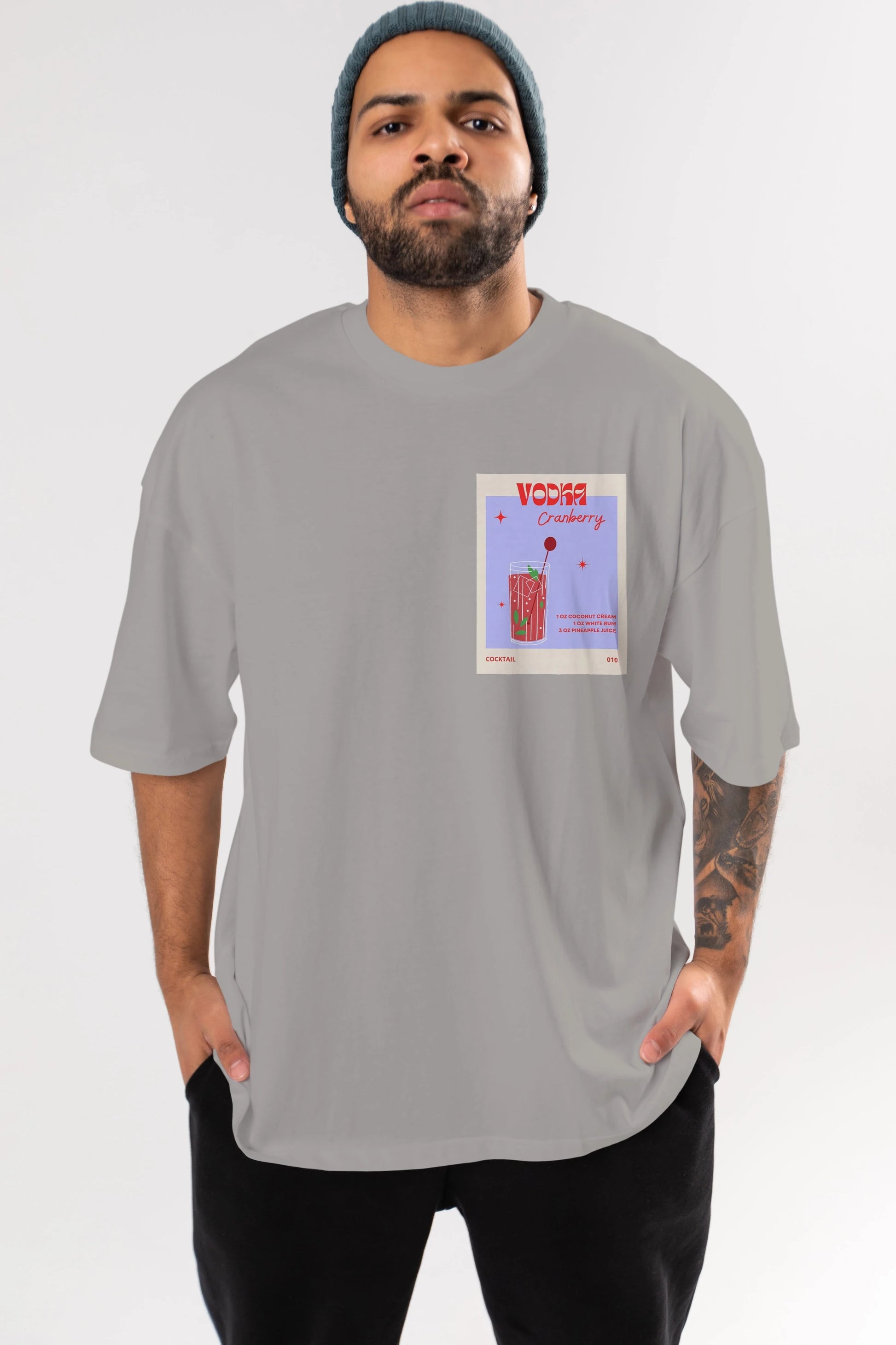 Vodka Cranberry Ön Sol Baskılı Oversize t-shirt Erkek Kadın Unisex %100 Pamuk Bisiklet Yaka tişort