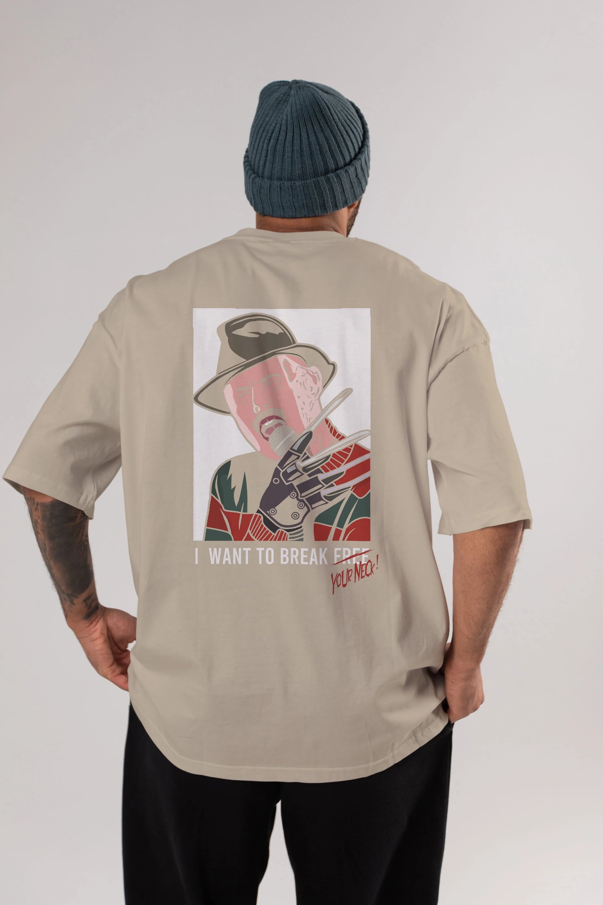 Freddy Merkrueger Arka Baskılı Oversize t-shirt Erkek Kadın Unisex %100 Pamuk tişort