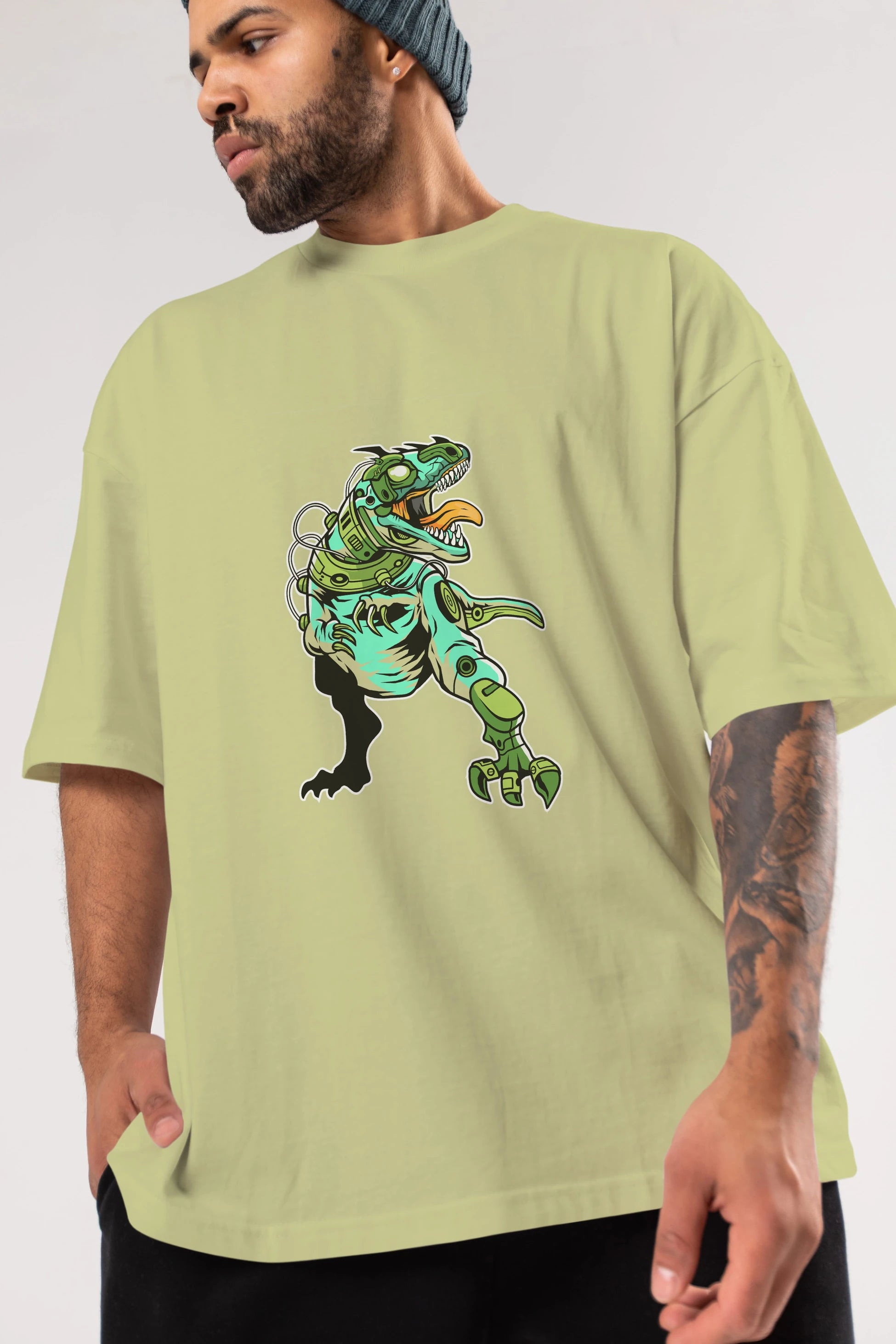 Trex Robot Ön Baskılı Oversize t-shirt Erkek Kadın Unisex %100 Pamuk tişort