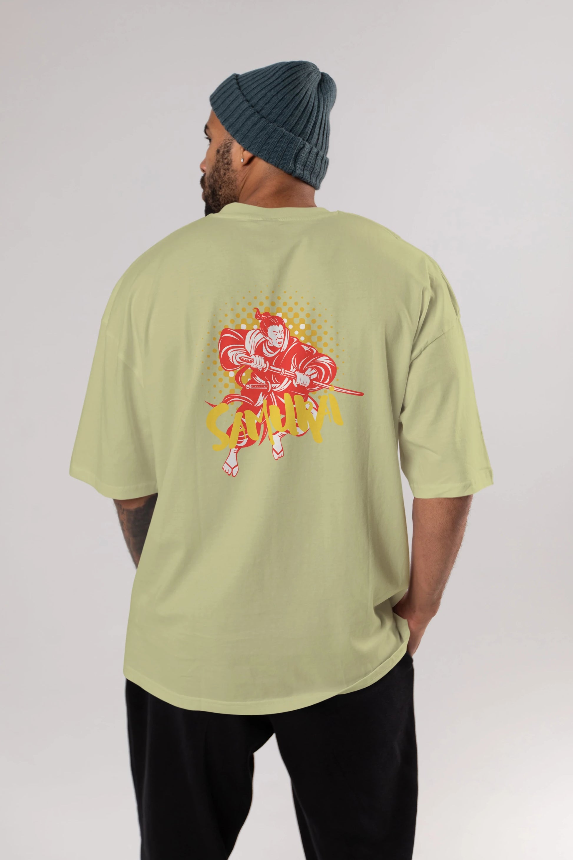 Samurai Arka Baskılı Oversize t-shirt Erkek Kadın Unisex