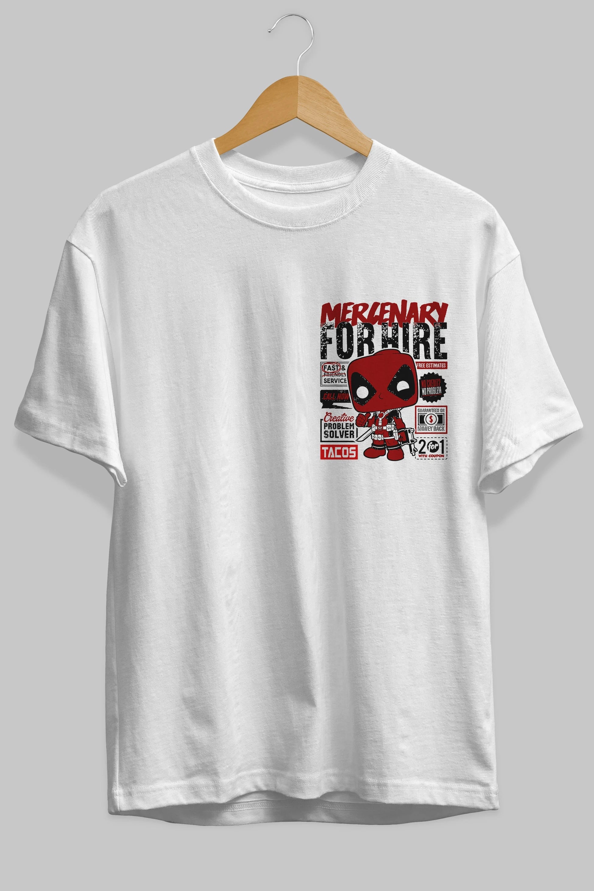 Deadpool (18) Ön Sol Baskılı Oversize t-shirt Erkek Kadın Unisex %100 Pamuk Bisiklet Yaka tişort