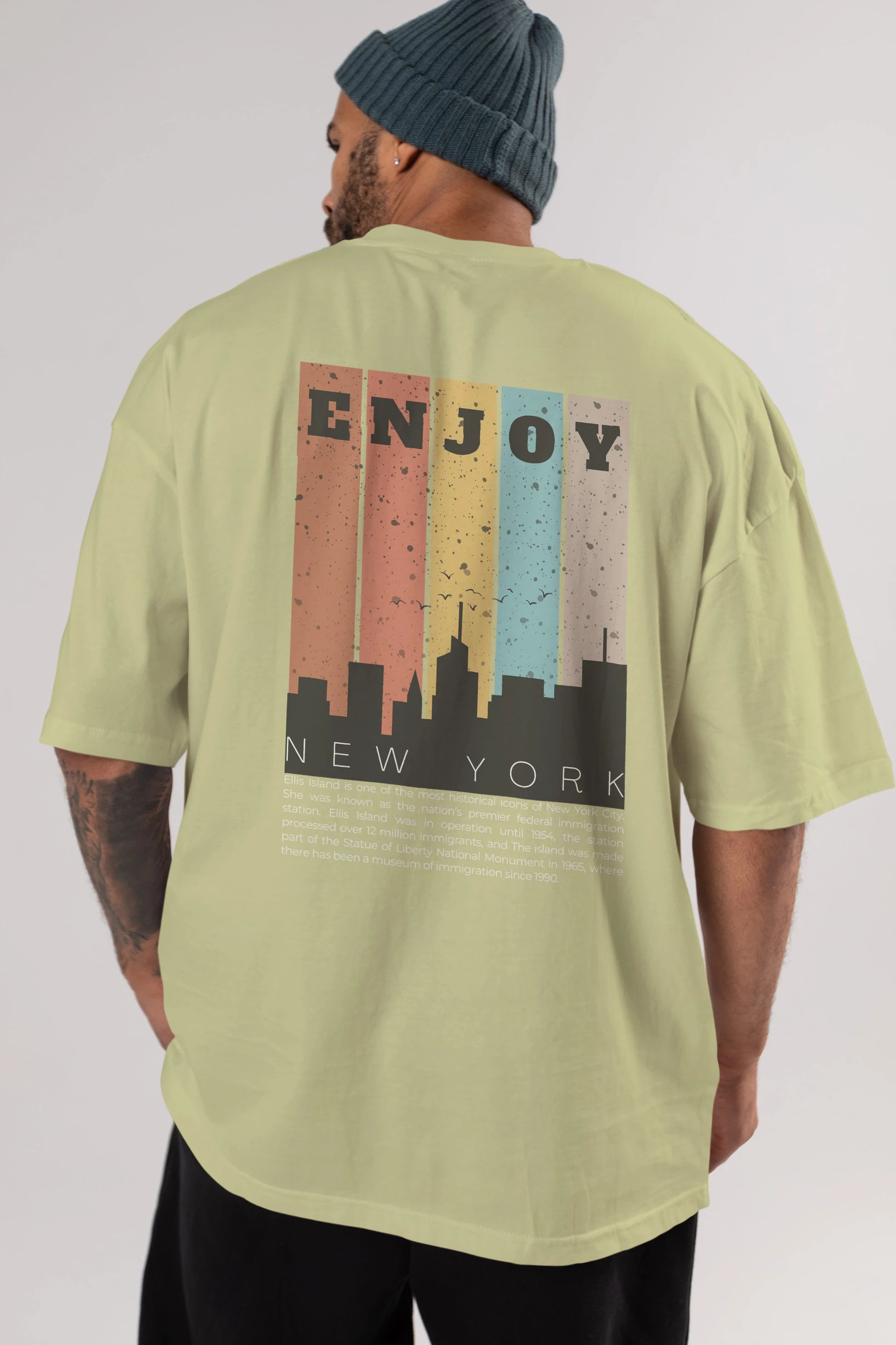 Enjoy New York Yazılı Arka Baskılı Oversize t-shirt Erkek Kadın Unisex