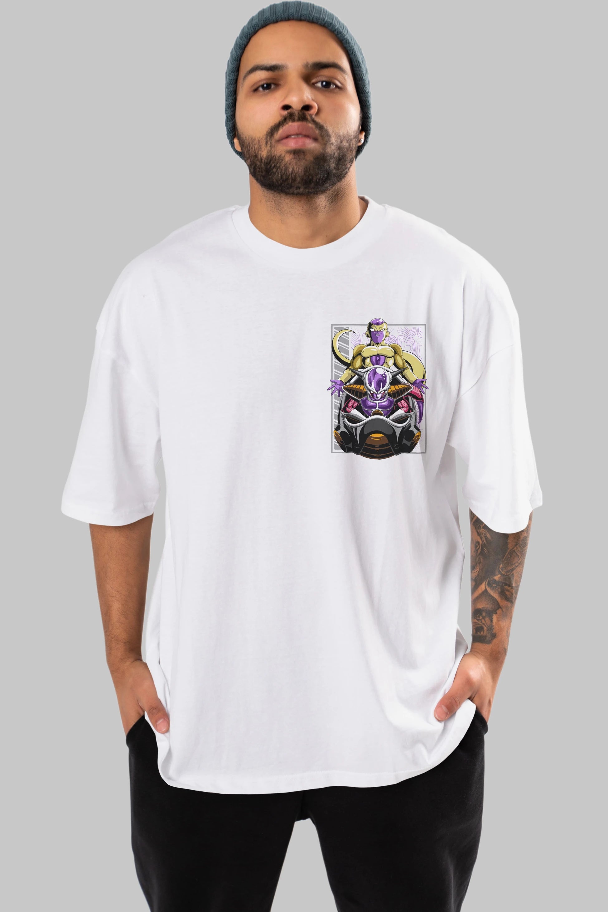 DragonBall Freezer Ön Sol Baskılı Oversize t-shirt Erkek Kadın Unisex %100 Pamuk Bisiklet Yaka tişort