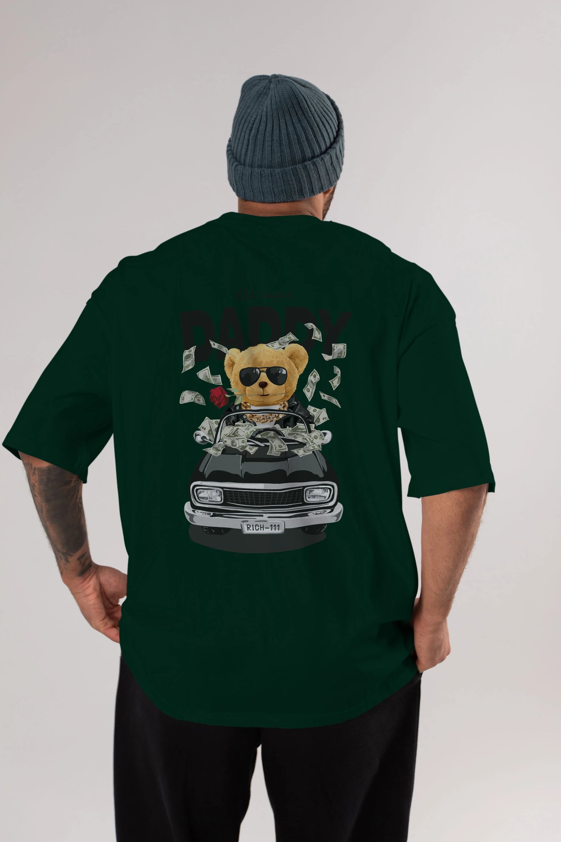 Teddy Bear Daddy Arka Baskılı Oversize t-shirt Erkek Kadın Unisex %100 Pamuk