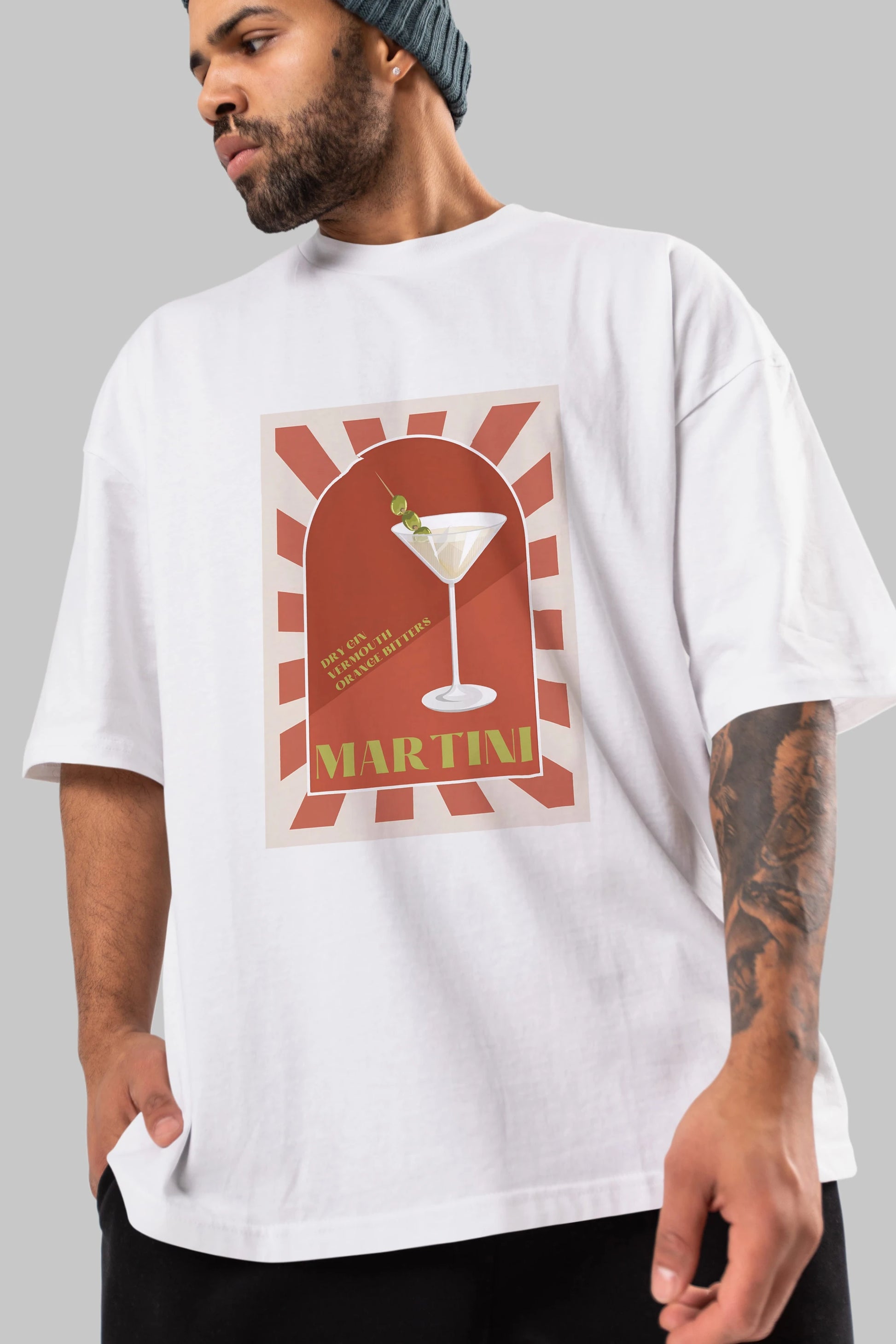Martini 2 Ön Baskılı Oversize t-shirt Erkek Kadın Unisex %100 Pamuk Bisiklet Yaka tişort