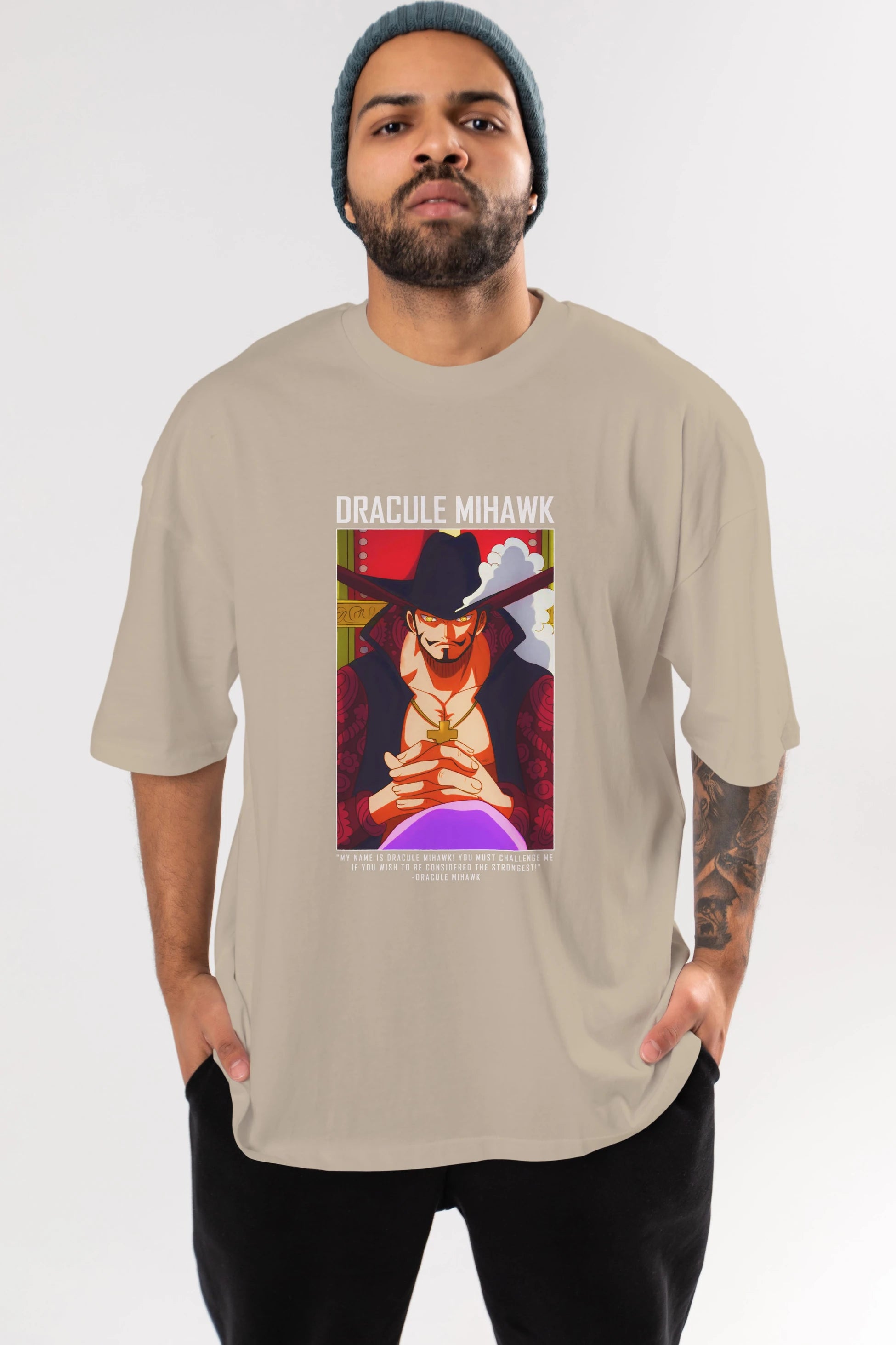 Dracule Mihawk Anime Ön Baskılı Oversize t-shirt Erkek Kadın Unisex