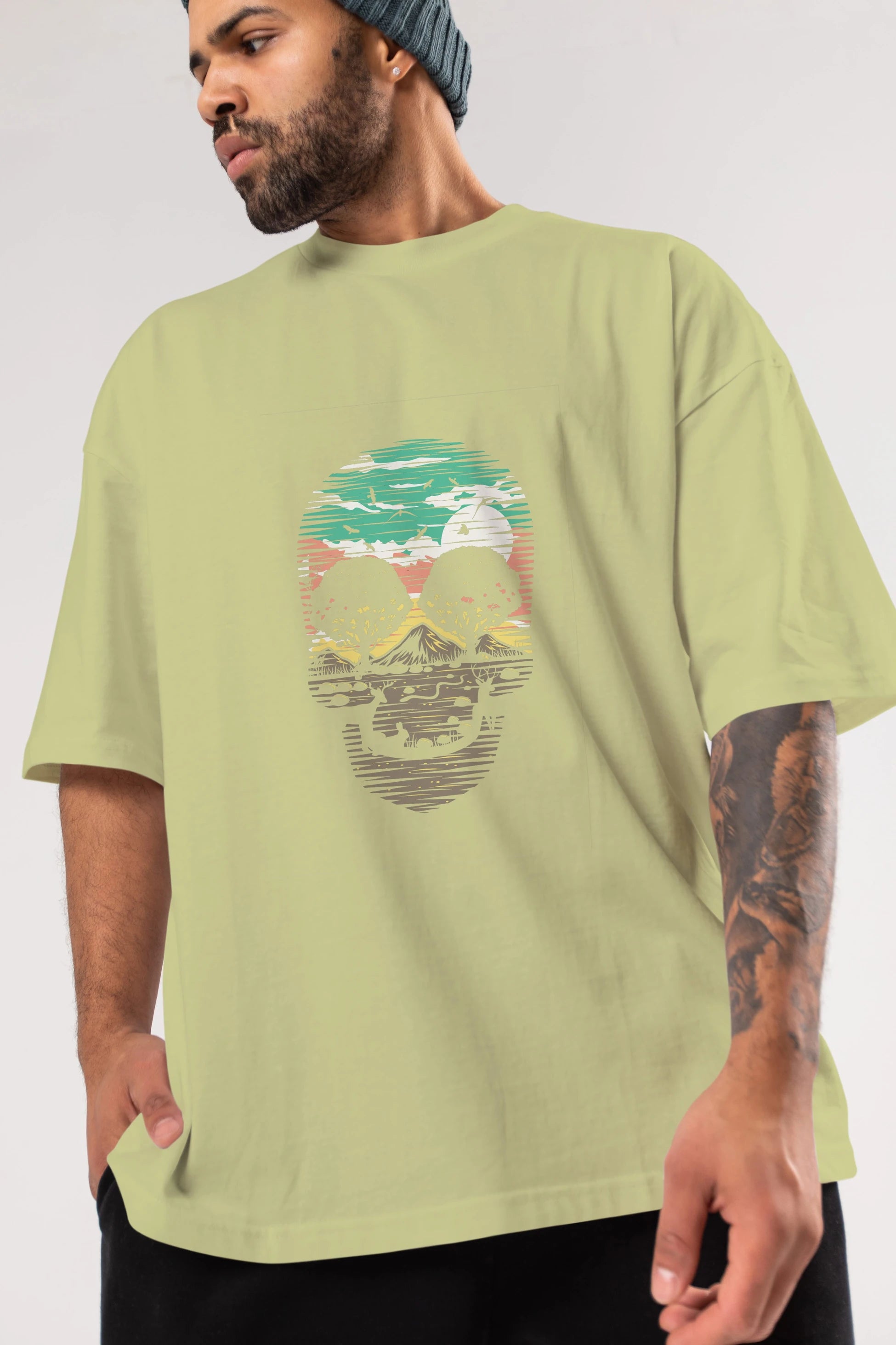 Skull Nature Ön Baskılı Oversize t-shirt %100 pamuk Erkek Kadın Unisex
