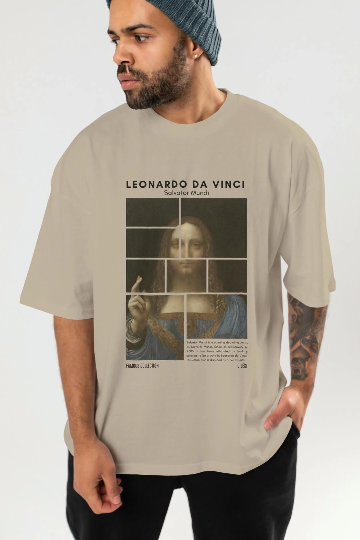Salvador Mundi ön Baskılı Oversize t-shirt Erkek Kadın Bisiklet Yaka Pamuk tişort