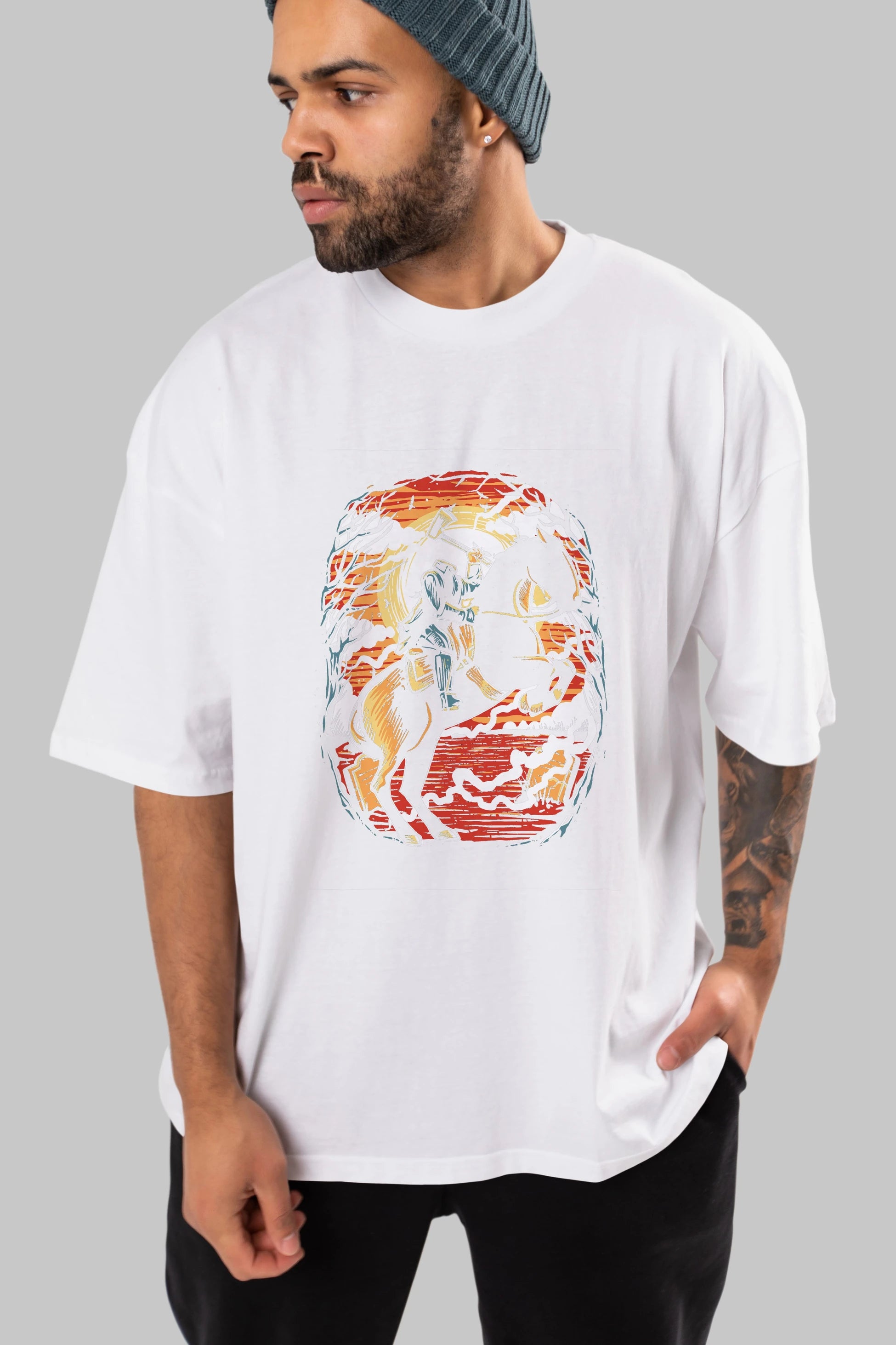 Headless Horseman Ön Baskılı Oversize t-shirt Erkek Kadın Unisex %100 Pamuk tişort