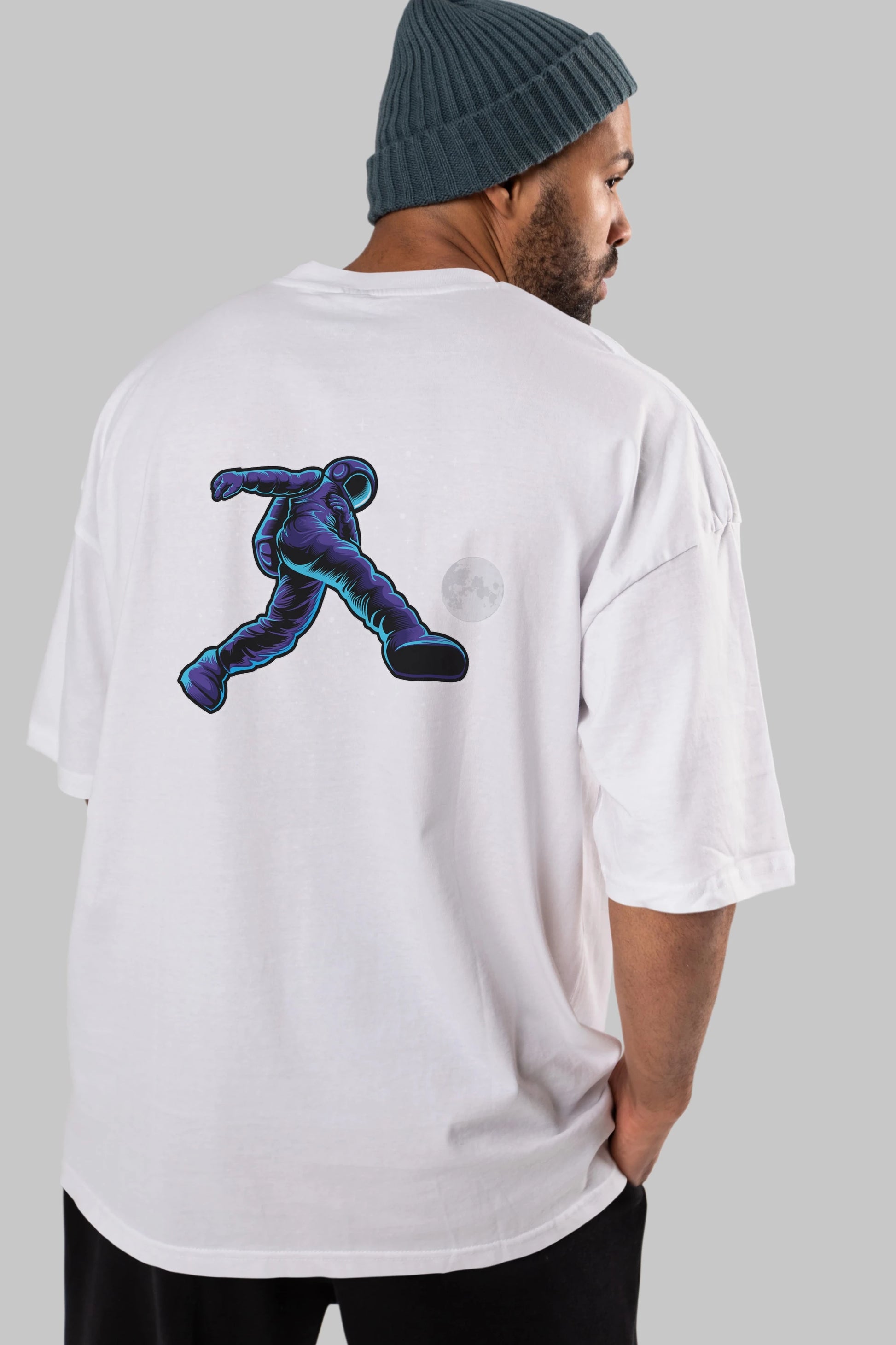 Astroball in Space Arka Baskılı Oversize t-shirt Erkek Kadın Unisex