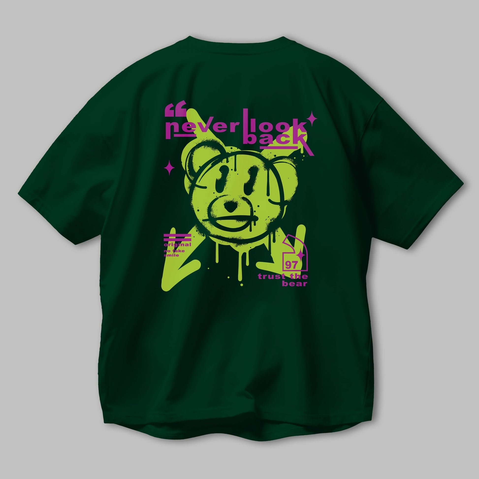 Never Look Back Bear Arka Baskılı Oversize t-shirt Erkek Kadın Unisex